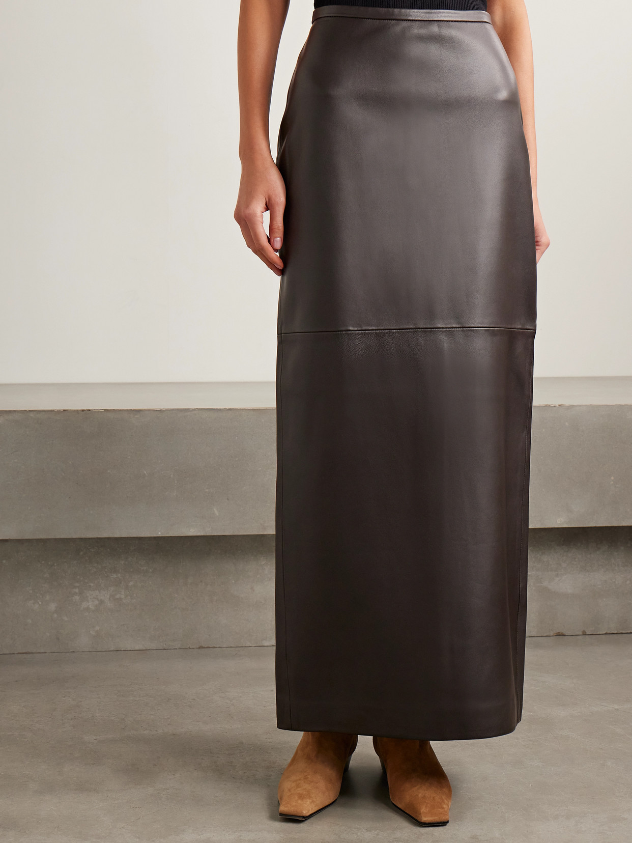 Co Paneled Leather Maxi Skirt In Brown