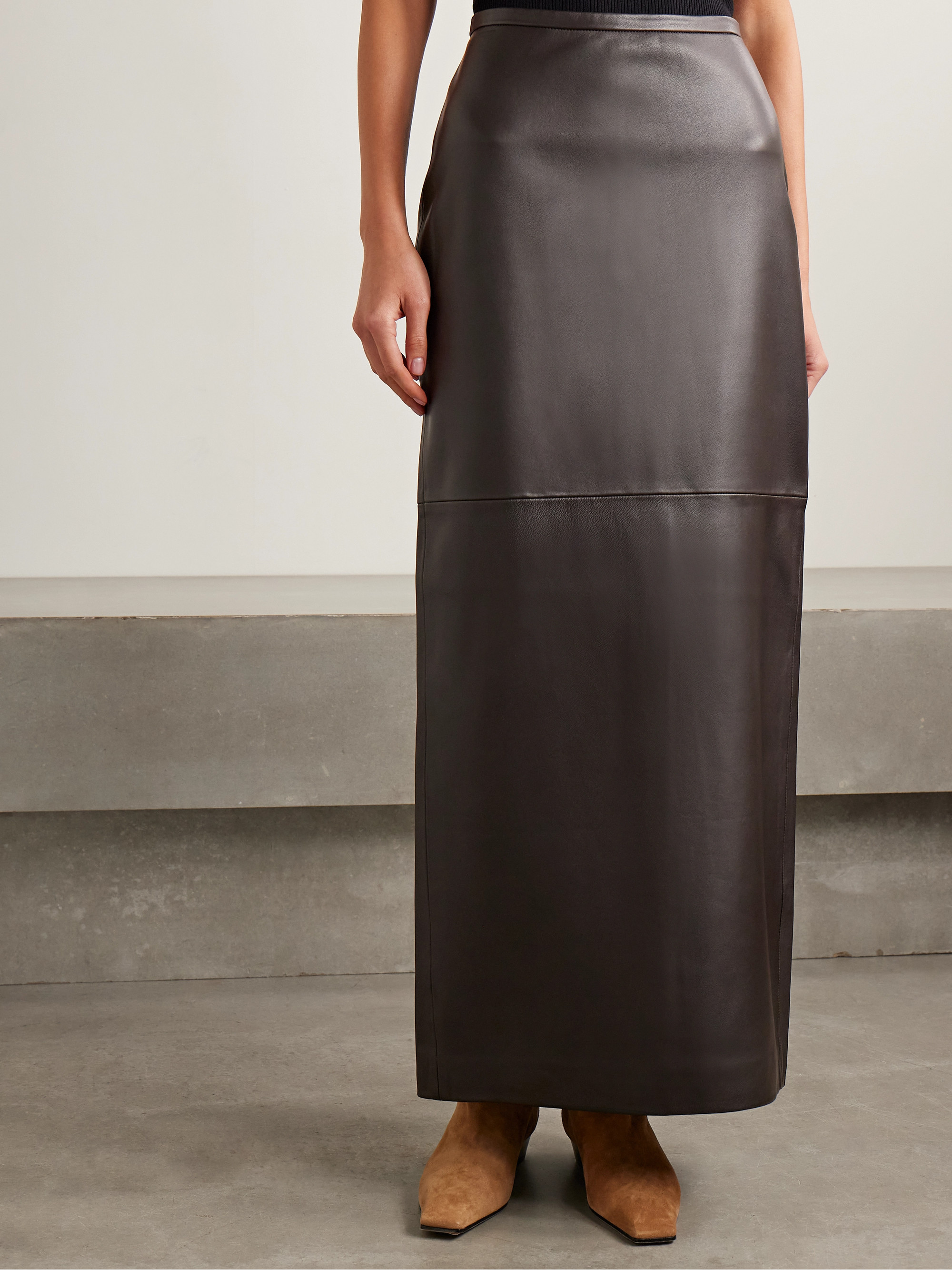 CO Paneled leather maxi skirt