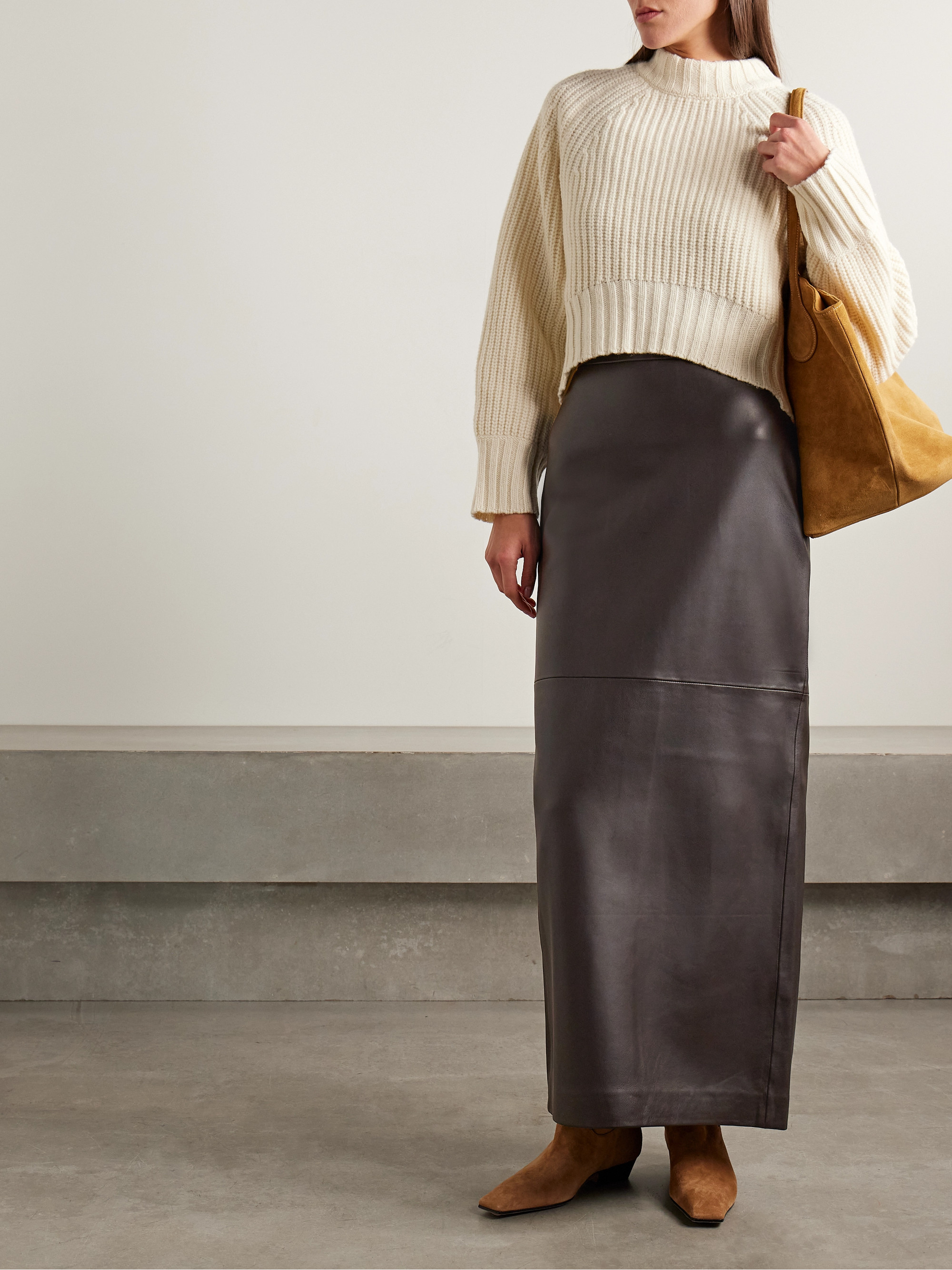 CO Paneled leather maxi skirt