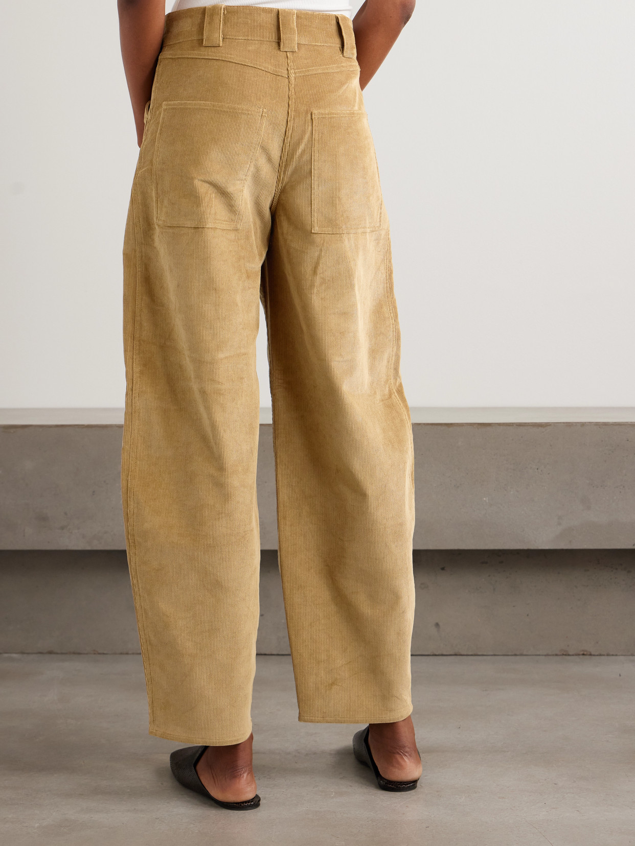 Co Tton-rduroy Barrel-leg Pants In Brown