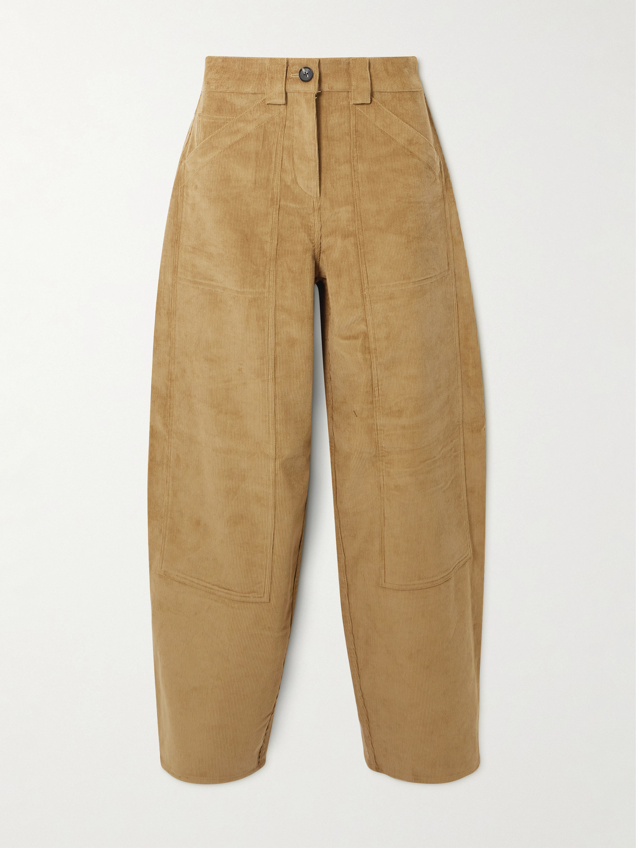 Co Tton-rduroy Barrel-leg Pants In Brown
