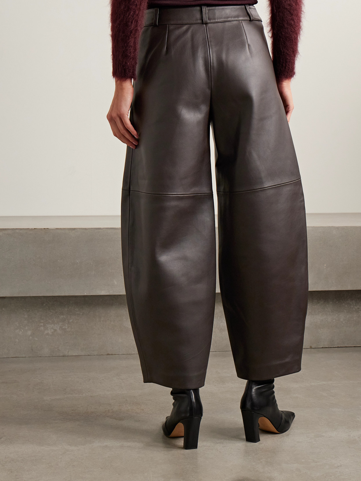 Co Paneled Leather Barrel-leg Pants In Brown