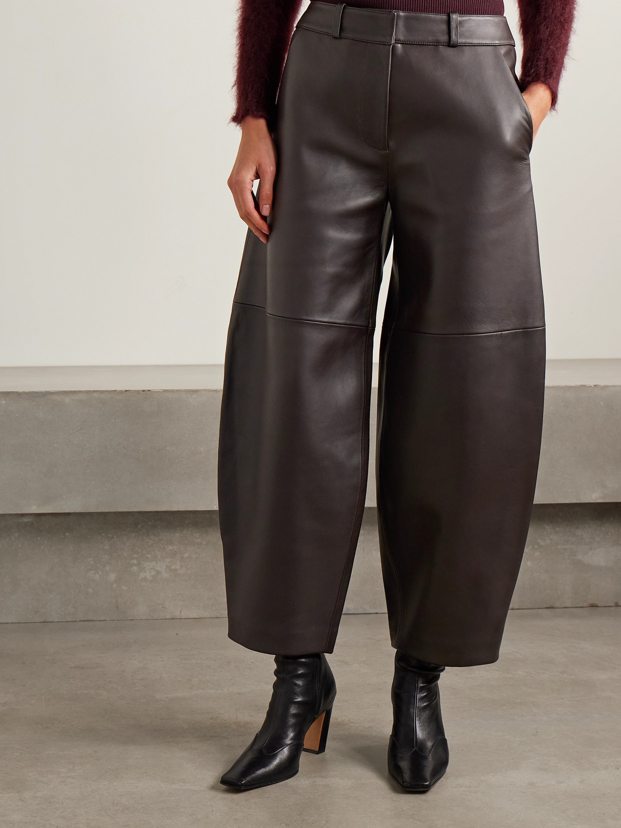 Co Paneled Leather Barrel-leg Pants In Brown