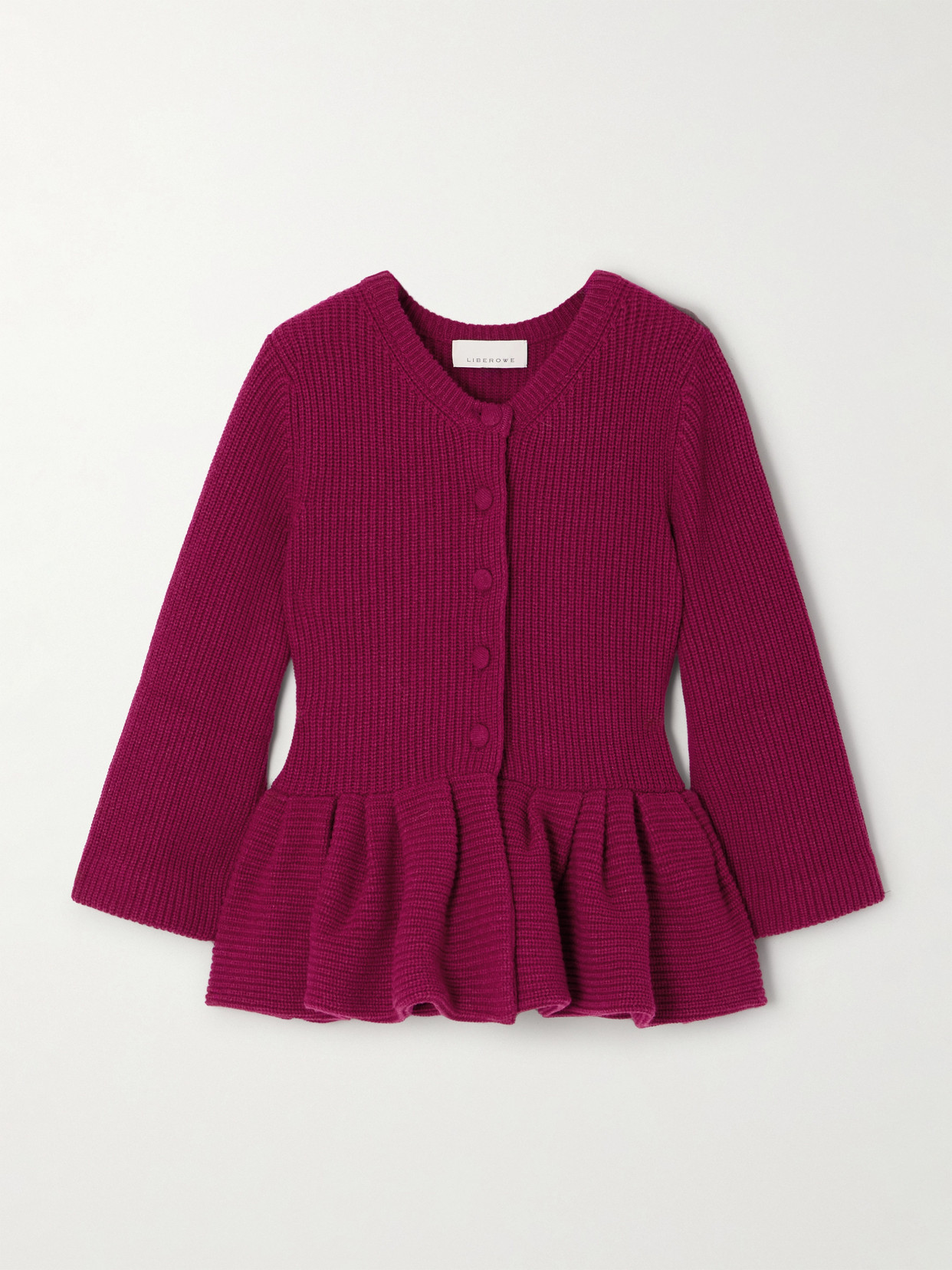 Liberowe Ruffled Cashmere Peplum Cardigan In Red
