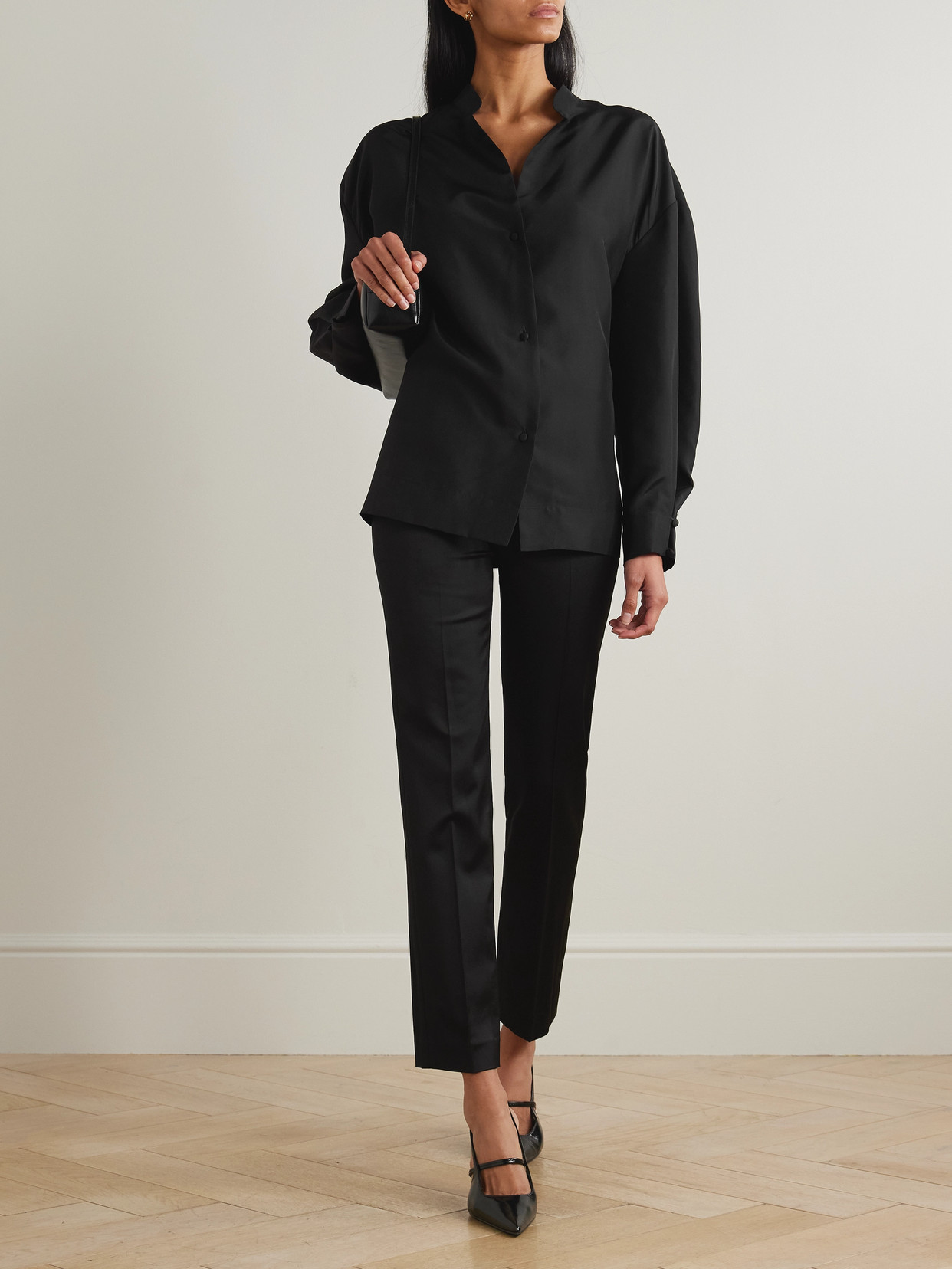 Liberowe Lilian Duchesse-satin Skinny Pants In Black