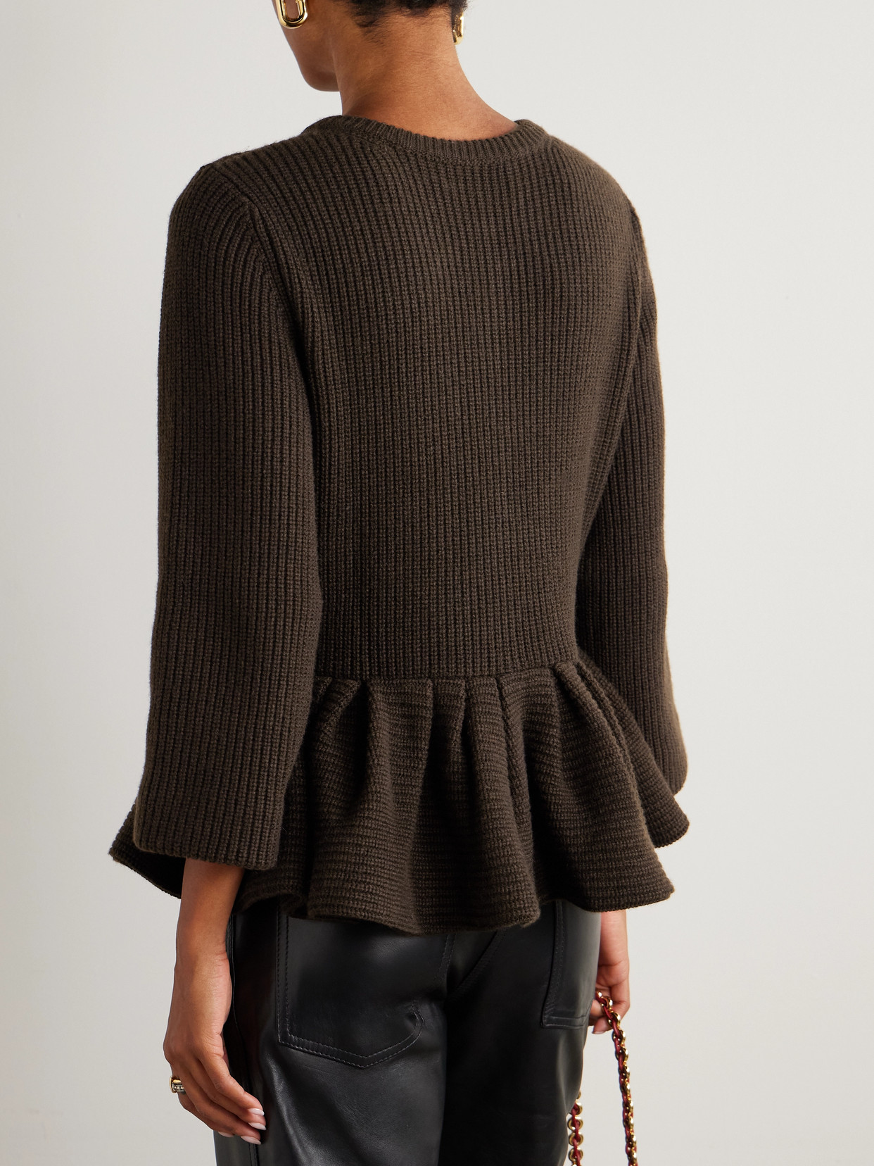 Liberowe Ruffled Cashmere Peplum Cardigan In Brown