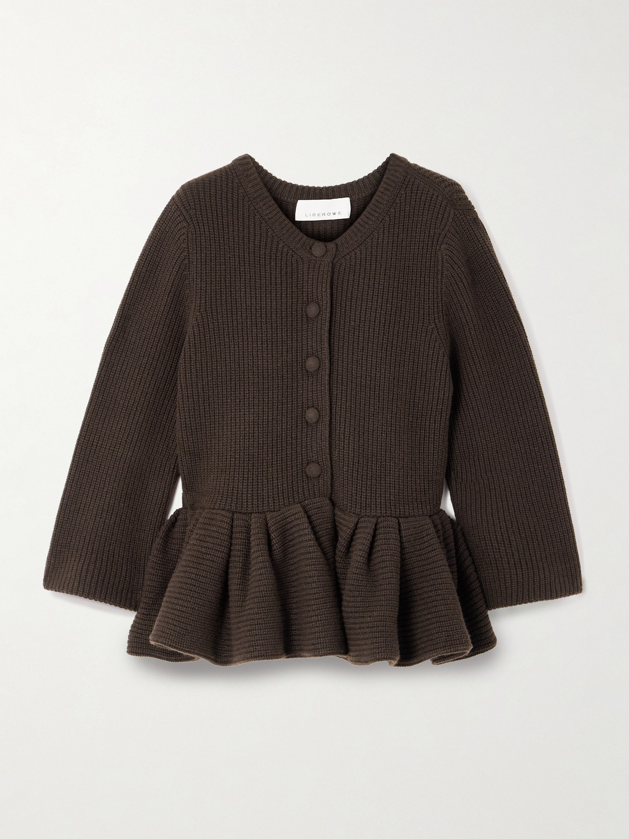 Liberowe Ruffled Cashmere Peplum Cardigan In Brown
