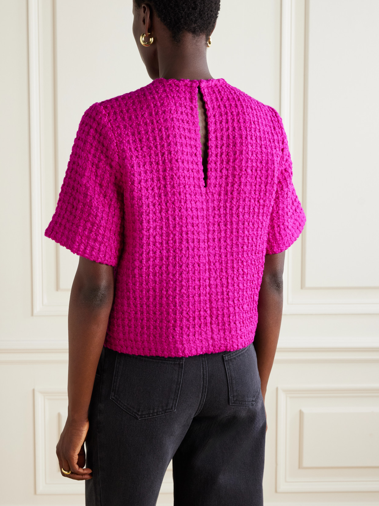 Liberowe Chambers Wool-bouclé T-shirt In Pink