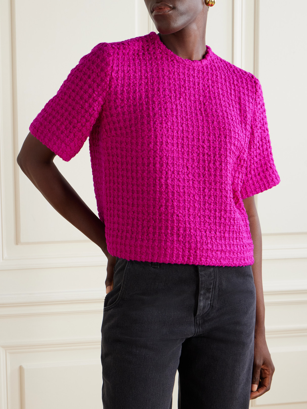 Liberowe Chambers Wool-bouclé T-shirt In Pink
