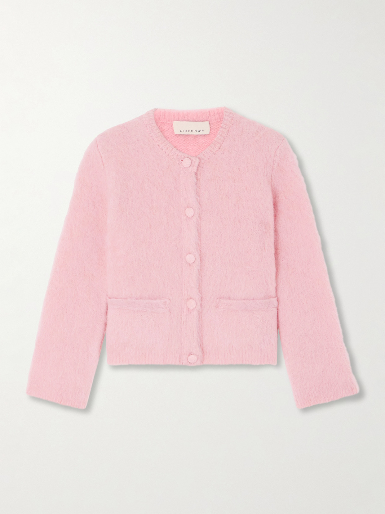 Liberowe Amelie Cropped Brushed Alpaca-blend Cardigan In Pink