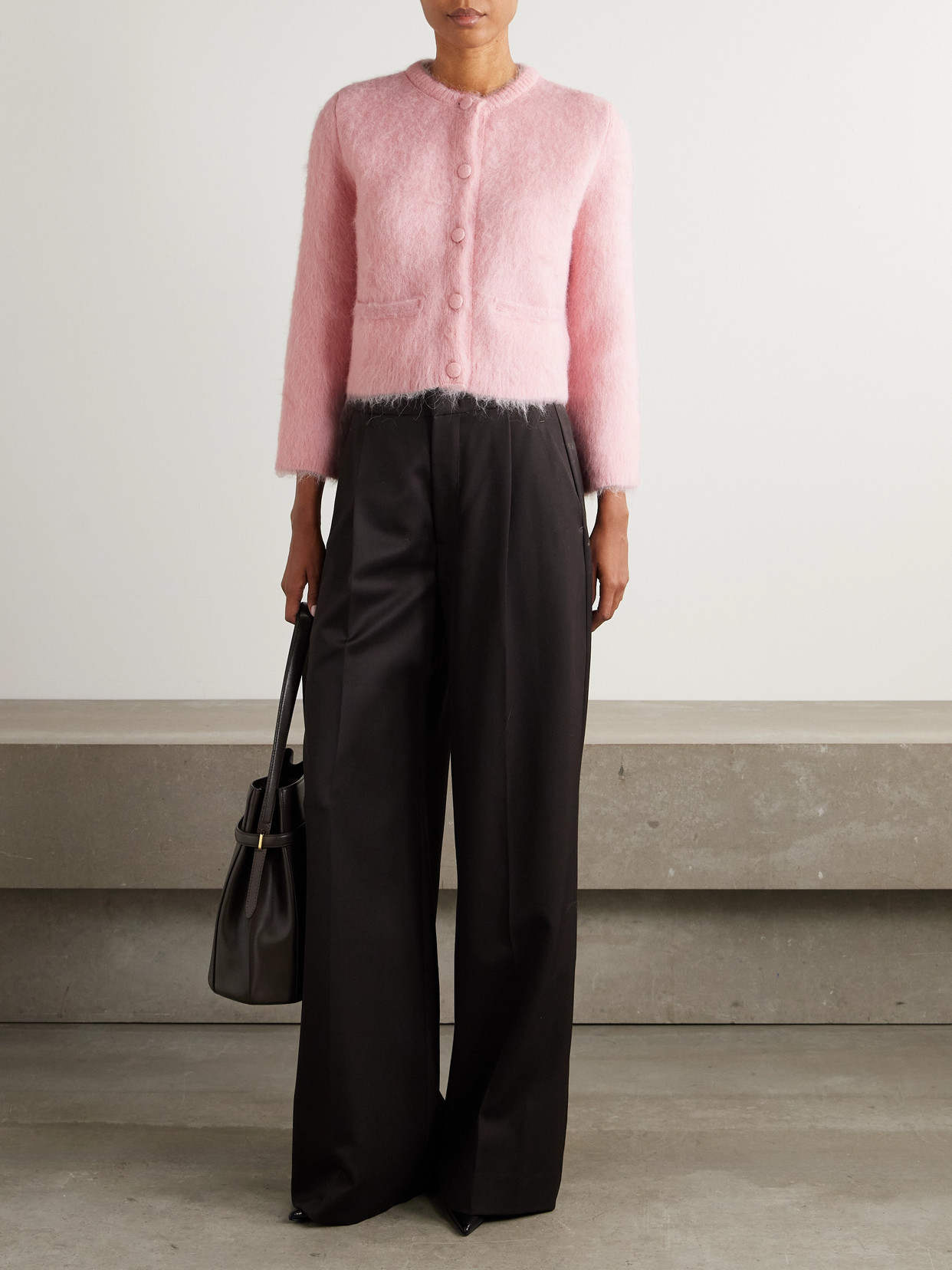 Liberowe Amelie Cropped Brushed Alpaca-blend Cardigan In Pink