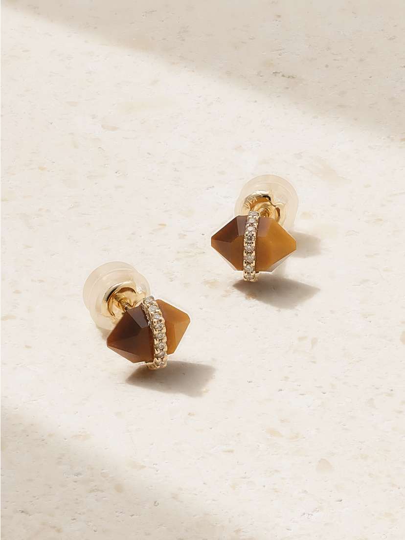 Melissa Joy Manning 14-karat Recycled Gold, Tiger's Eye And Herkimer Diamond Earrings
