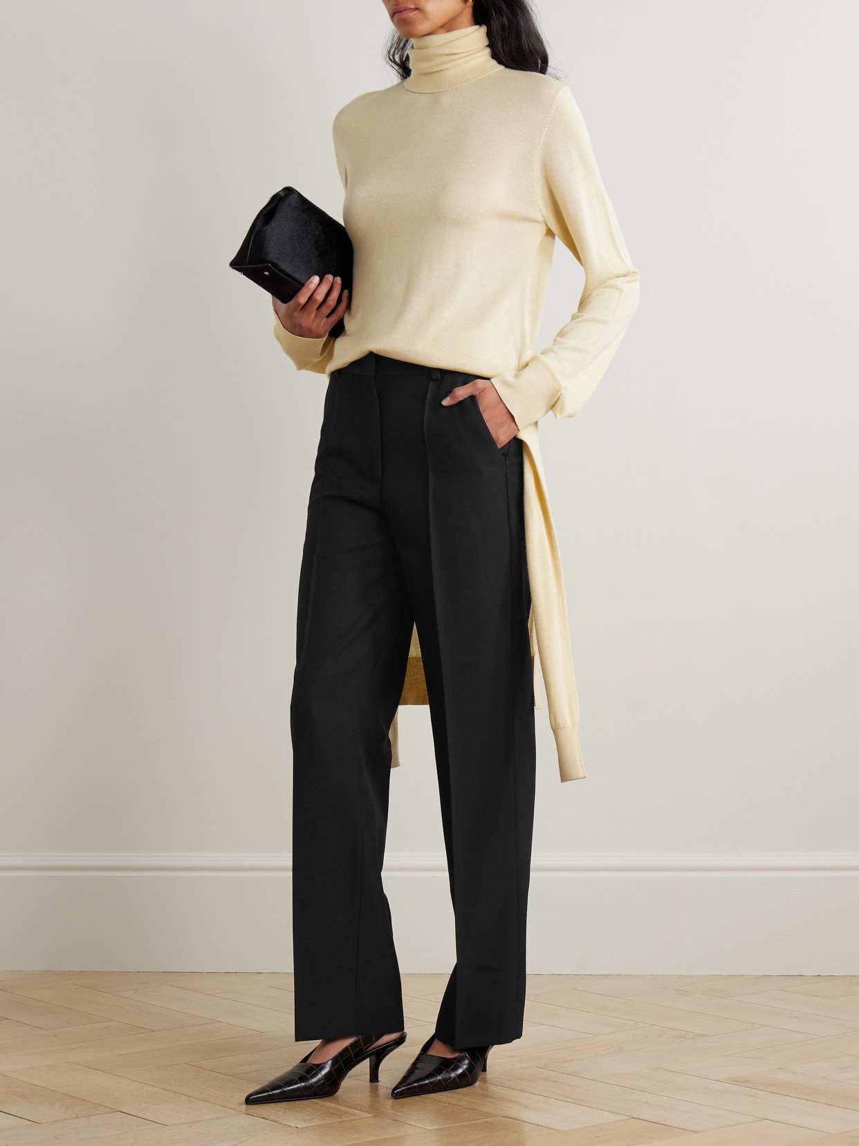 Totême Recycled Grain De Poudre Straight-leg Pants In Black