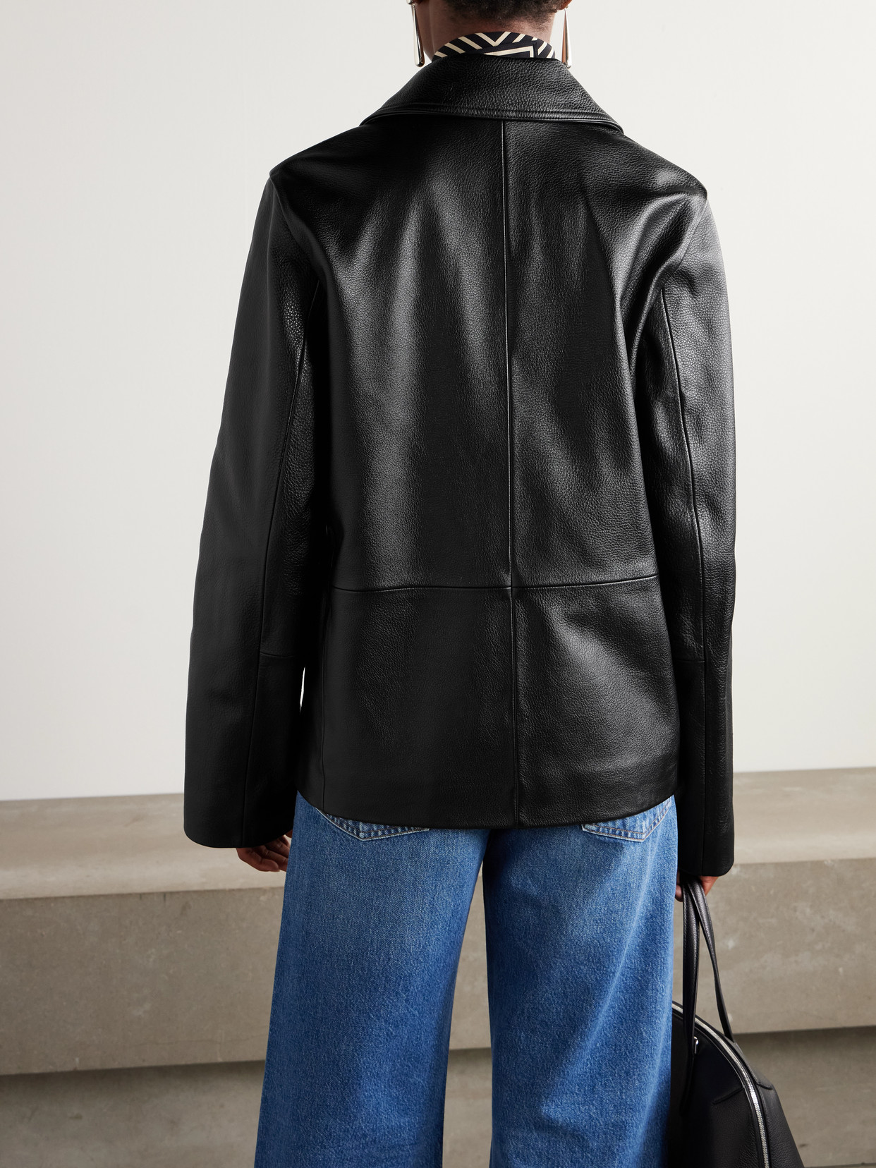 Totême Paneled Textured-leather Jacket In Black
