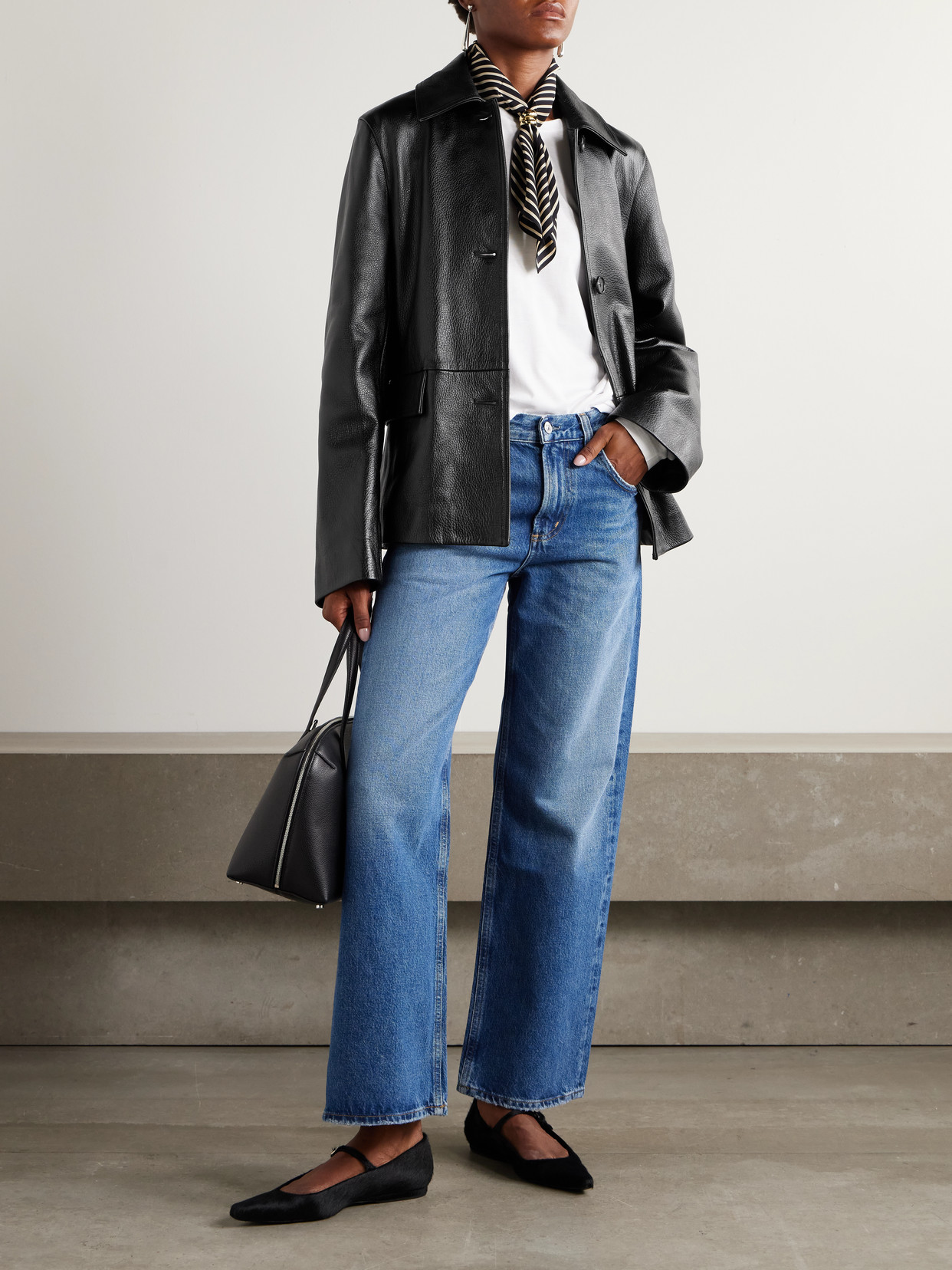 Totême Paneled Textured-leather Jacket In Black