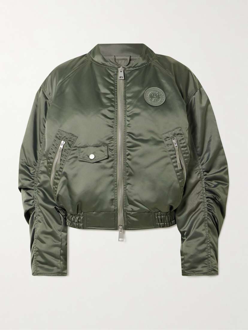 Canada Goose Jade Appliquéd Ruched Padded Satin Bomber Jacket