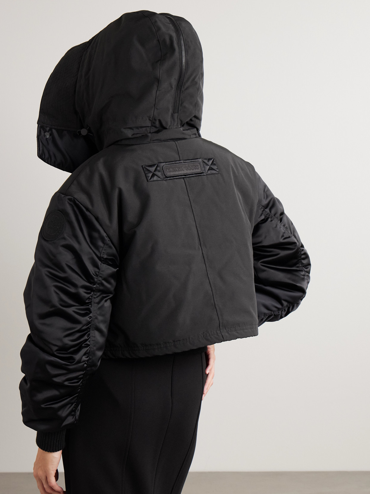 Claremont Oversized Cropped Layered Satin And Shell Bomber Jacket