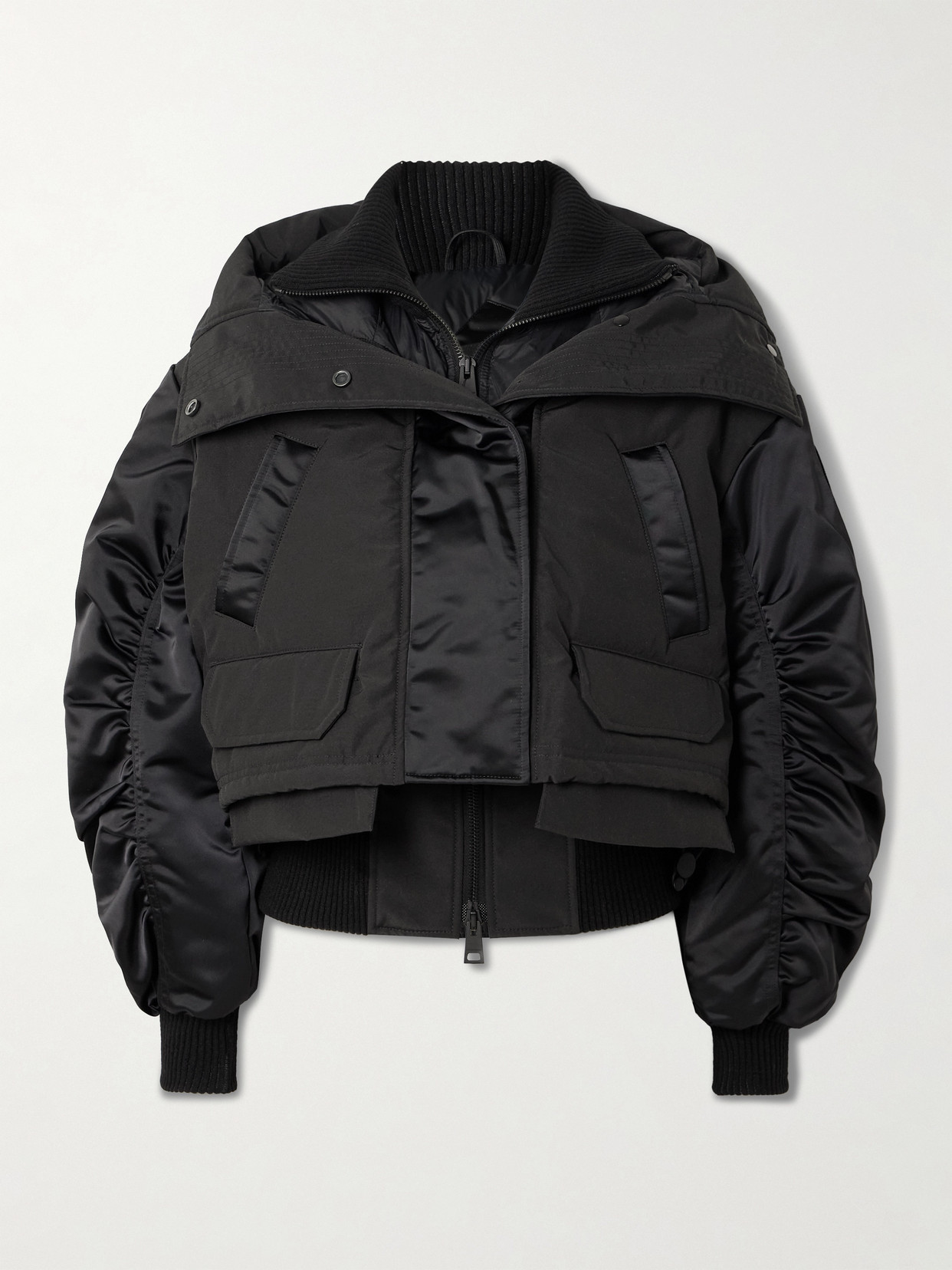 Canada Goose Claremont Oversized Cropped Layered Satin And Shell Bomber Jacket In Black
