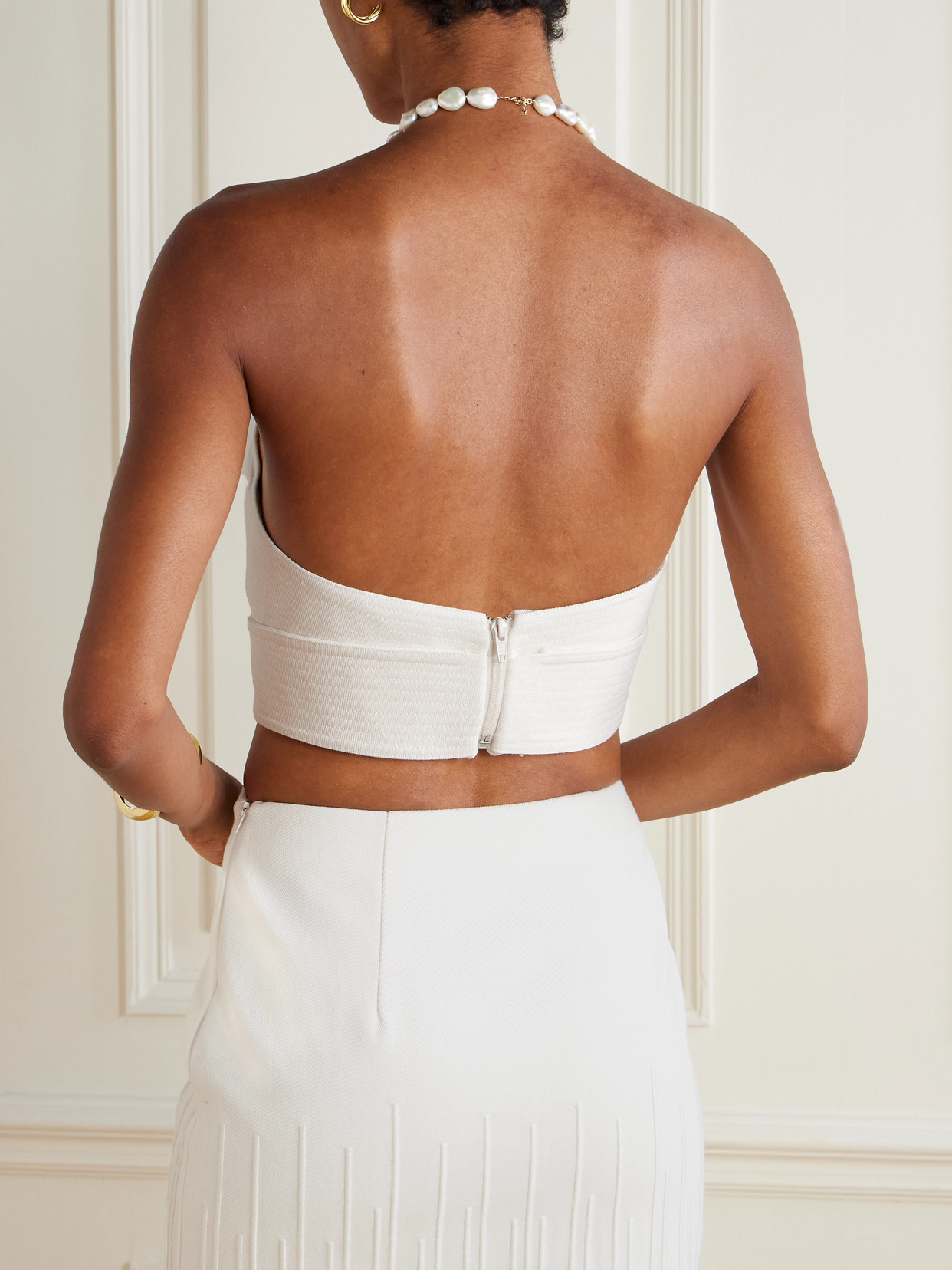 Andres Otalora Onda Strapless Cropped Twisted Cotton-twill Top In White