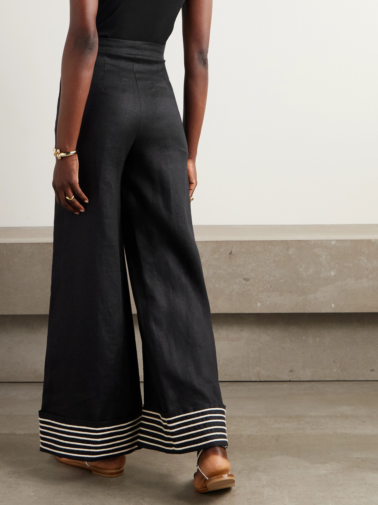 Andres Otalora Tu Sutileza Embroidered Linen Wide-leg Pants In Black