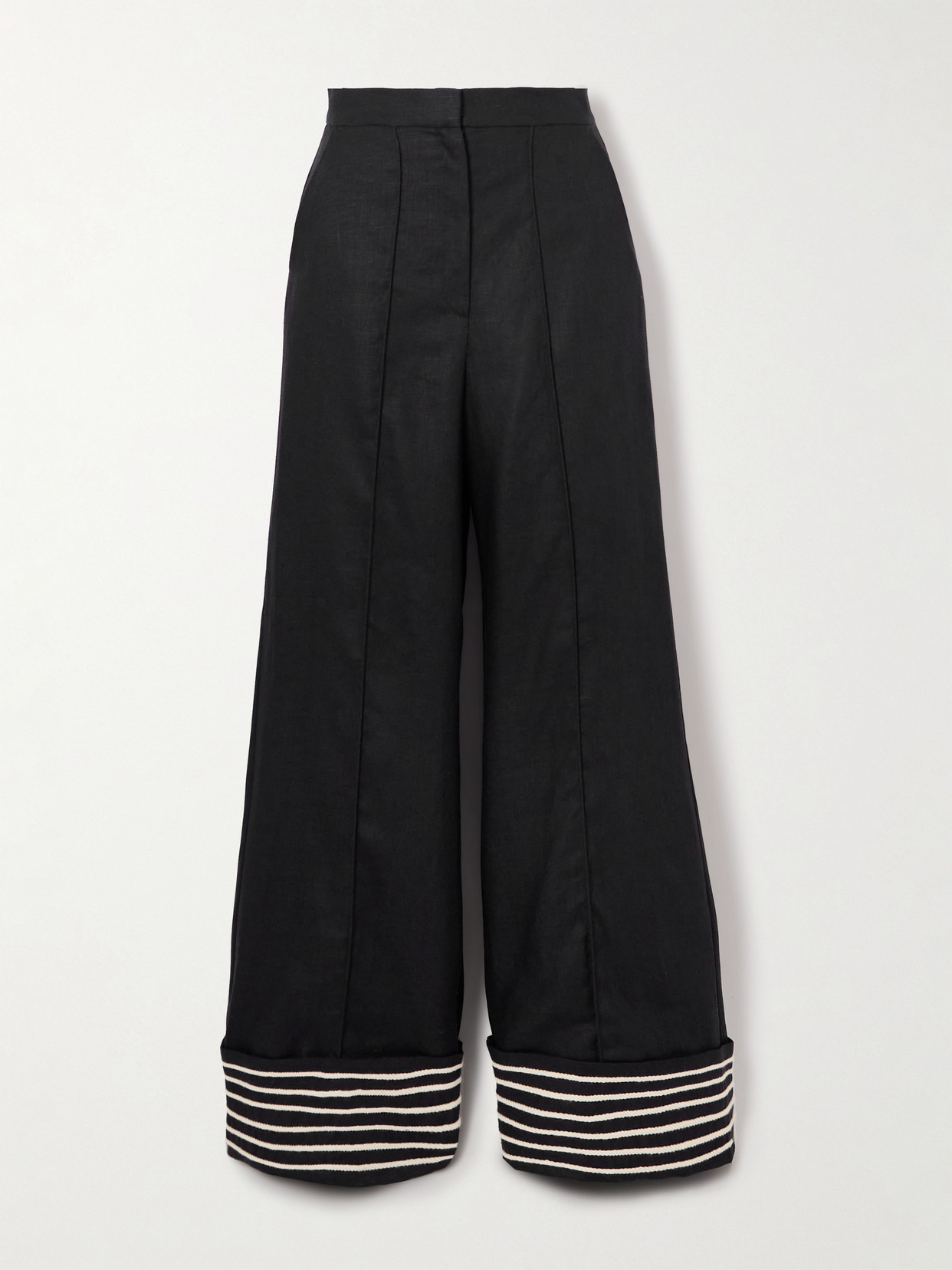 Andres Otalora Tu Sutileza Embroidered Linen Wide-leg Pants In Black