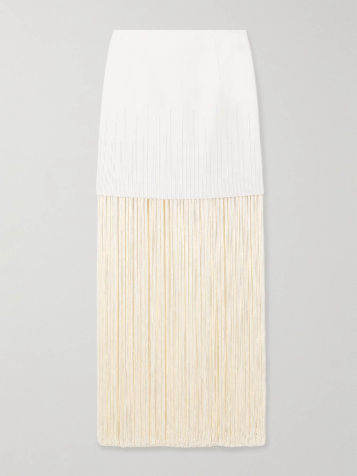 Andres Otalora Aurora Stutil Fringed Embroidered Cotton-twill Maxi Skirt In White