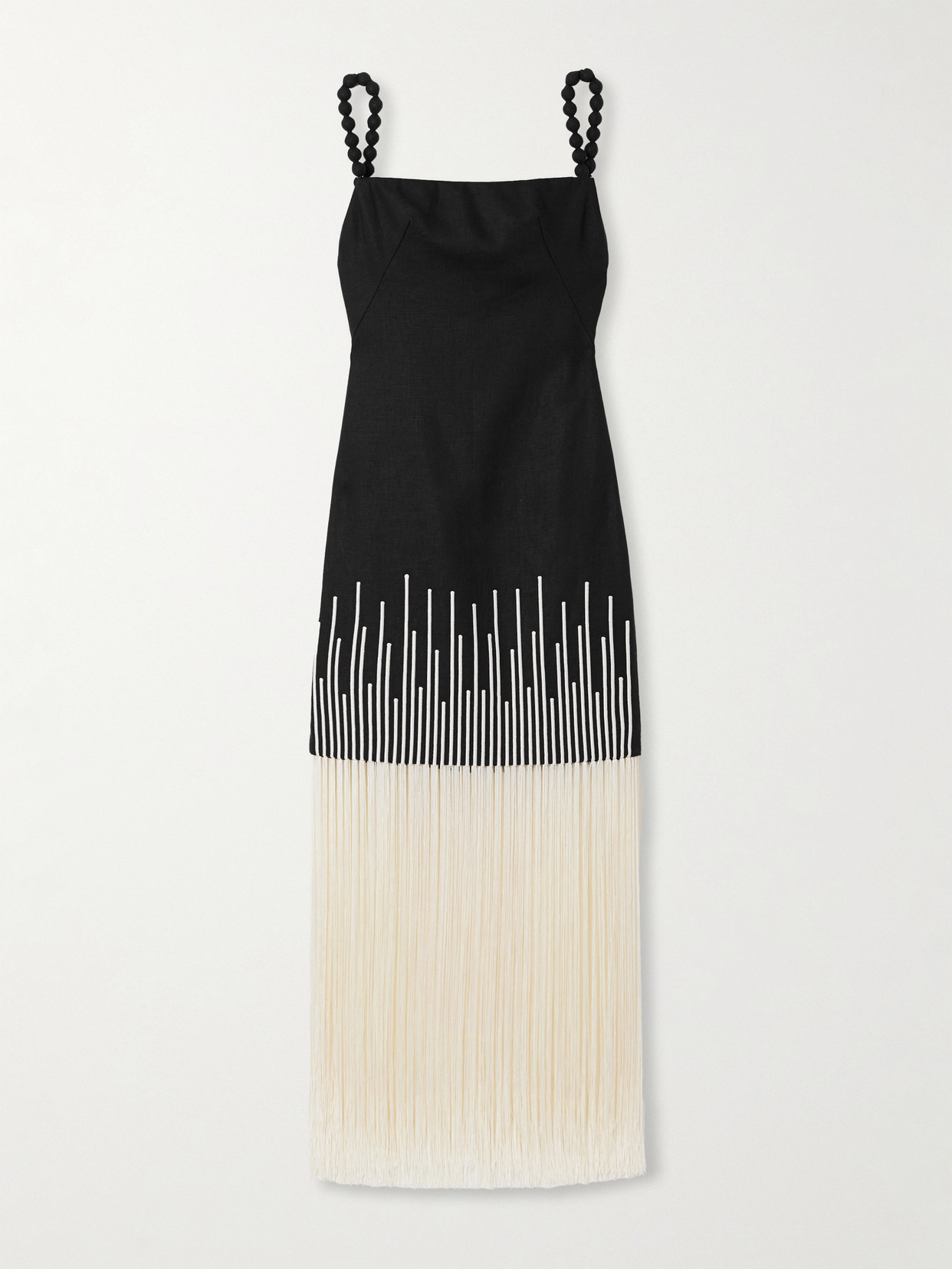 Andres Otalora Silencios Fringed Linen Midi Dress In Black