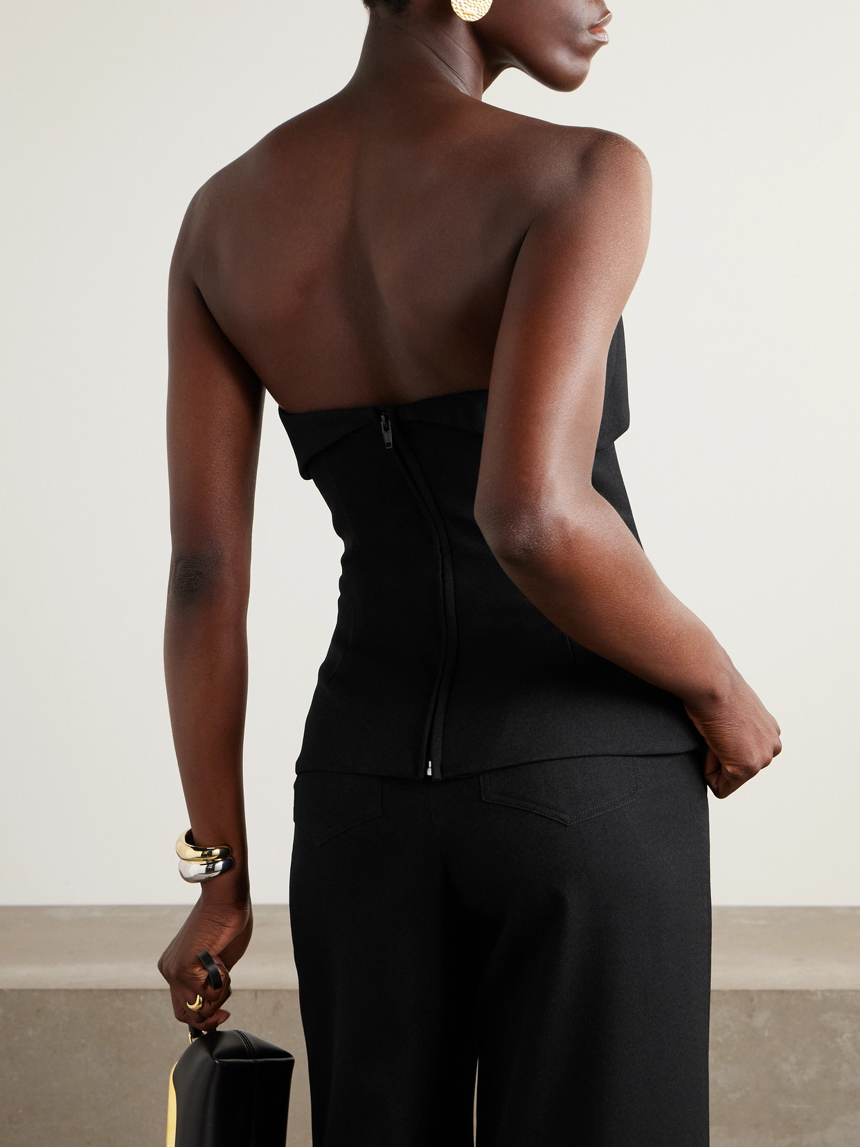 Andres Otalora Latido Silente Strapless Twill Bustier Top In Black