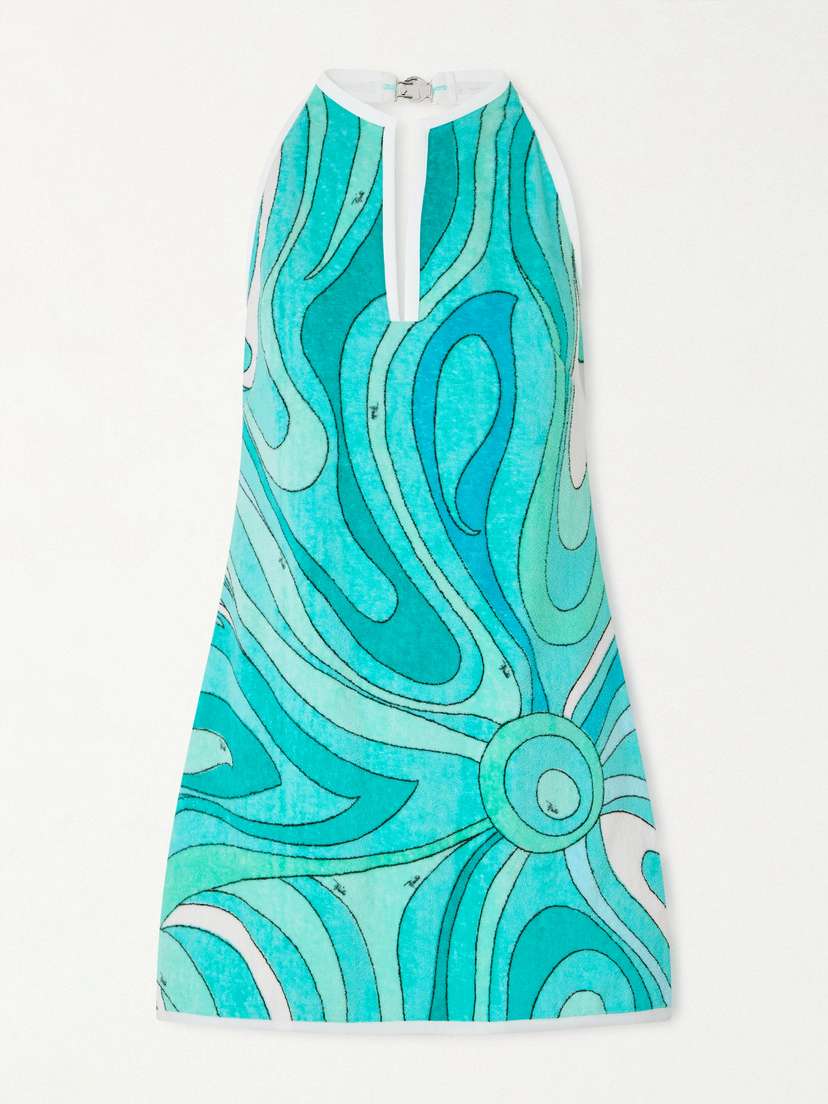 PUCCI Printed Cotton-terry Halterneck Mini Dress