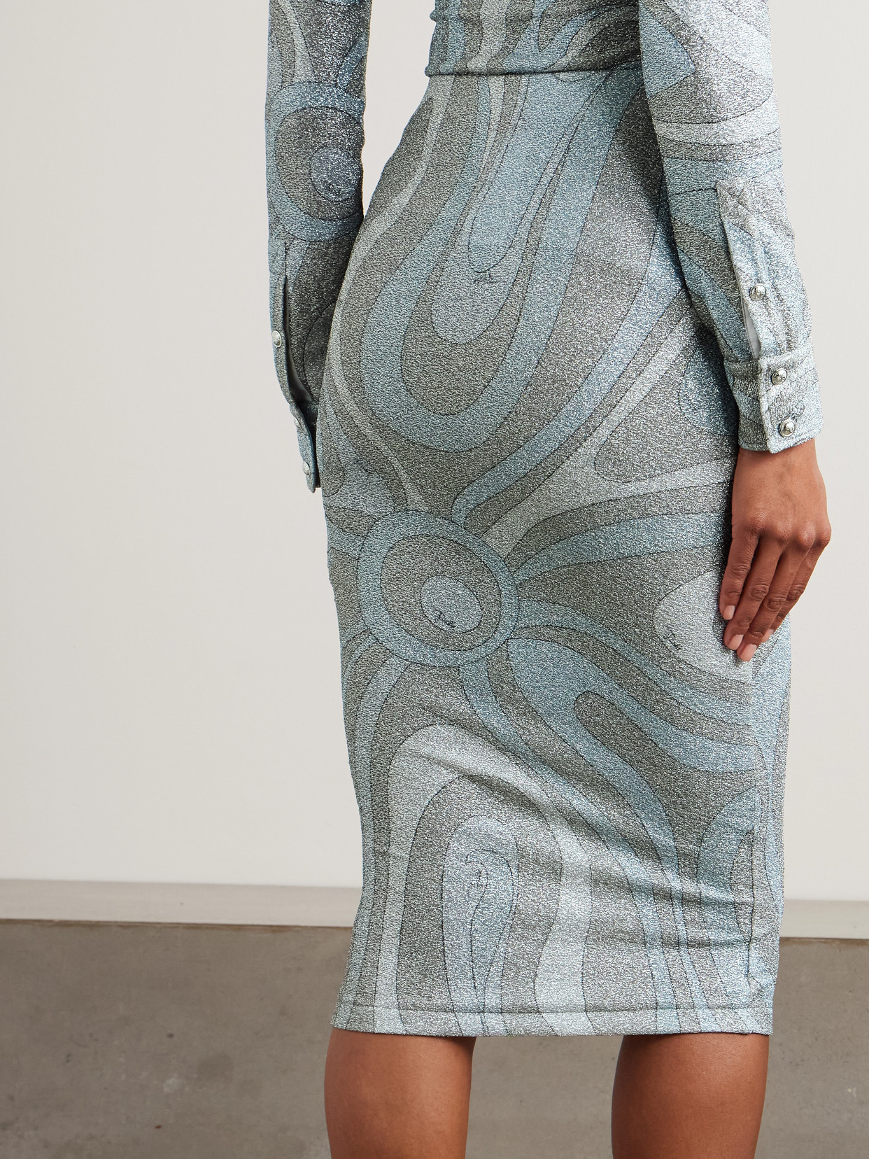 Pucci Printed Metallic Jersey Midi Skirt In Multi