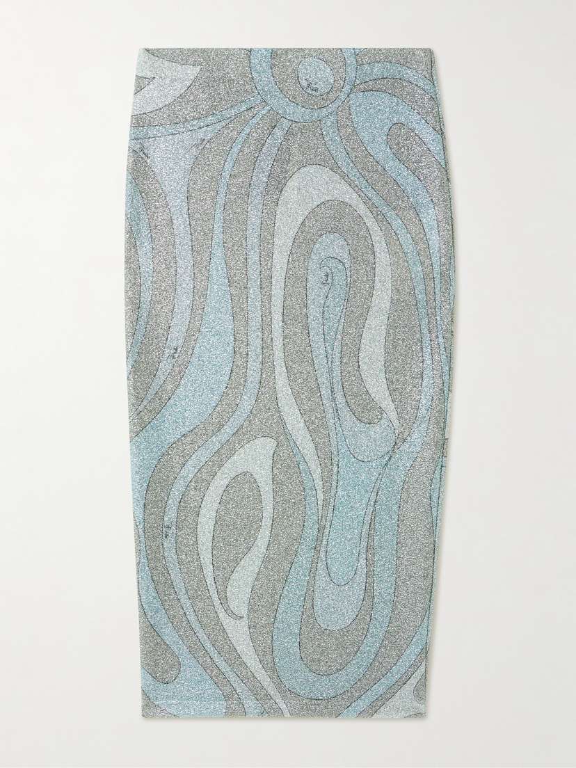 PUCCI Printed Metallic Jersey Midi Skirt