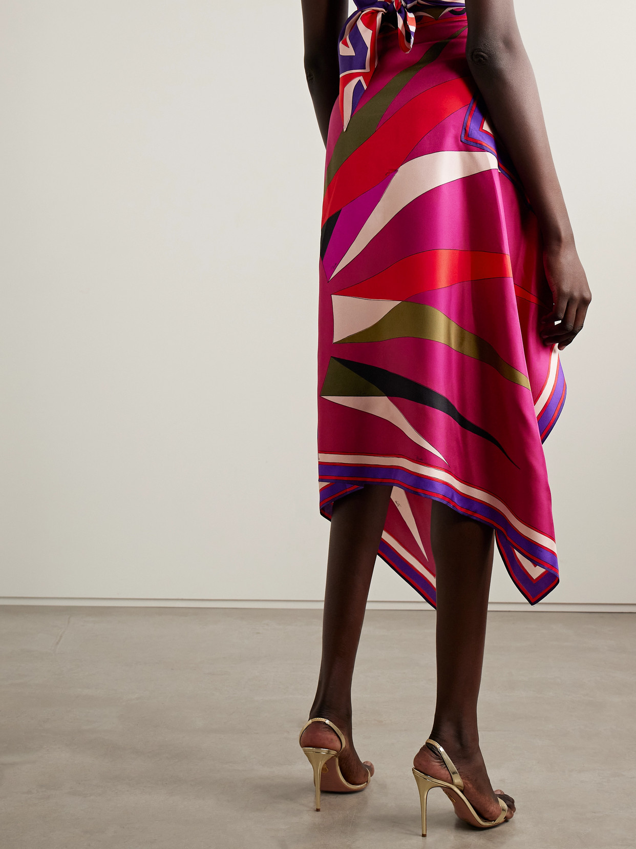 Pucci Asymmetric Printed Silk-twill Maxi Skirt In Multi