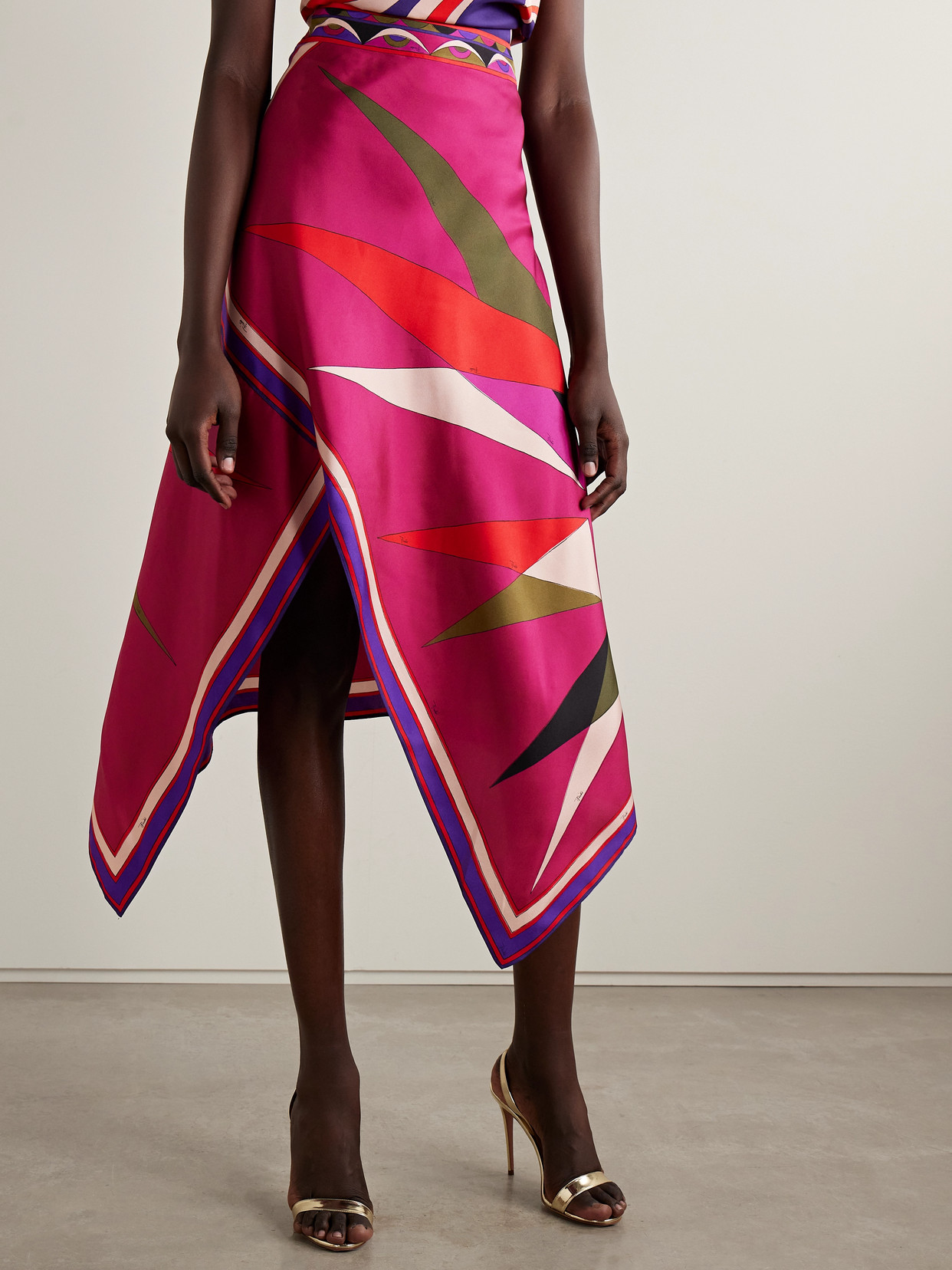 Pucci Asymmetric Printed Silk-twill Maxi Skirt In Multi