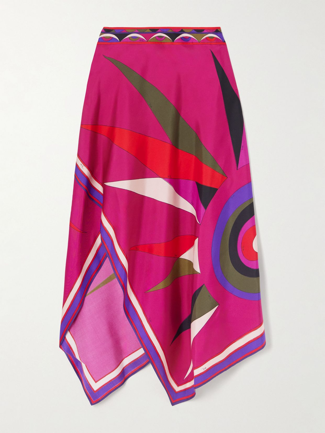 Asymmetric printed silk-twill maxi skirt