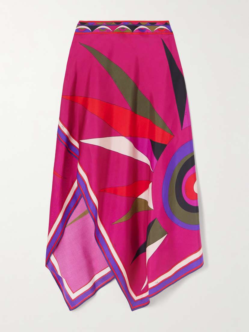 PUCCI Asymmetric Printed Silk-twill Maxi Skirt