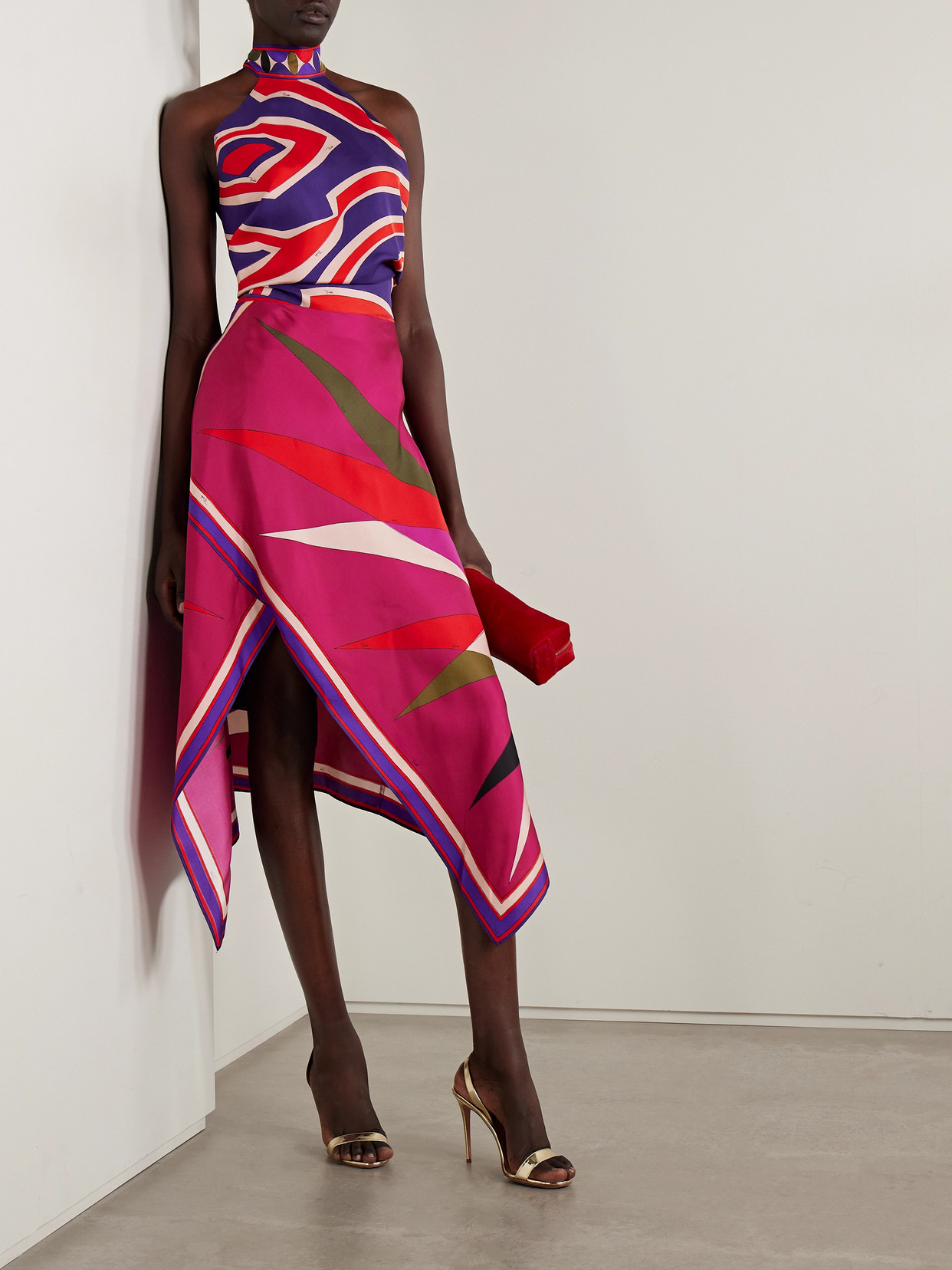 Pucci Asymmetric Printed Silk-twill Maxi Skirt In Multi