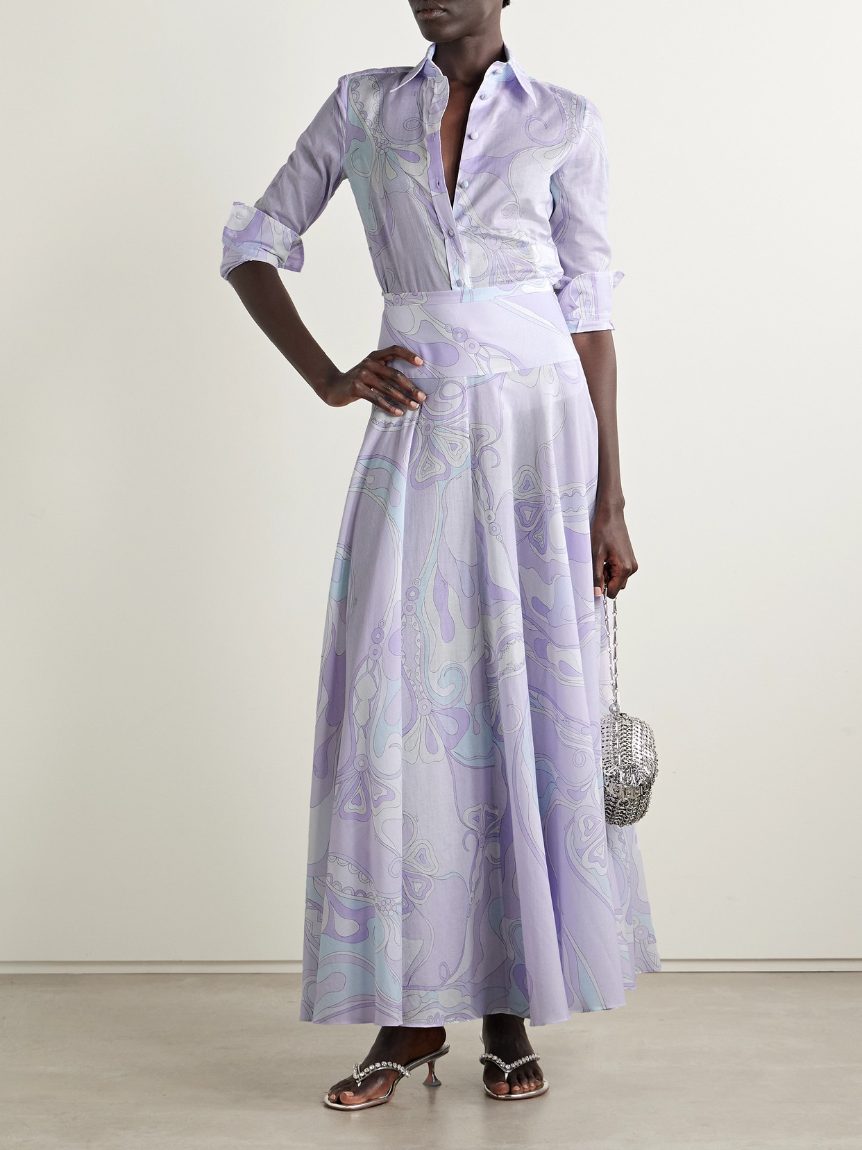 Pucci Printed Cotton-voile Maxi Skirt In Purple
