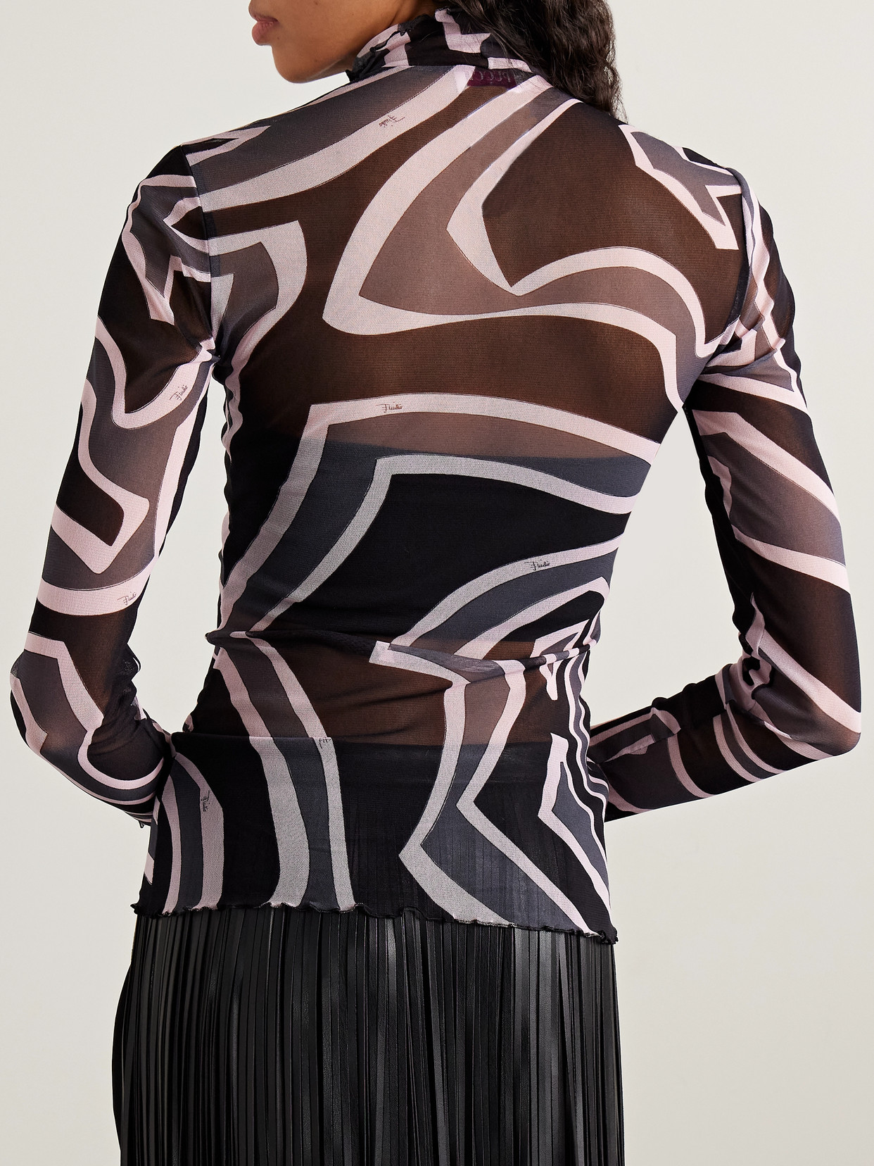 Pucci Printed Tulle Turtleneck Top In Multi