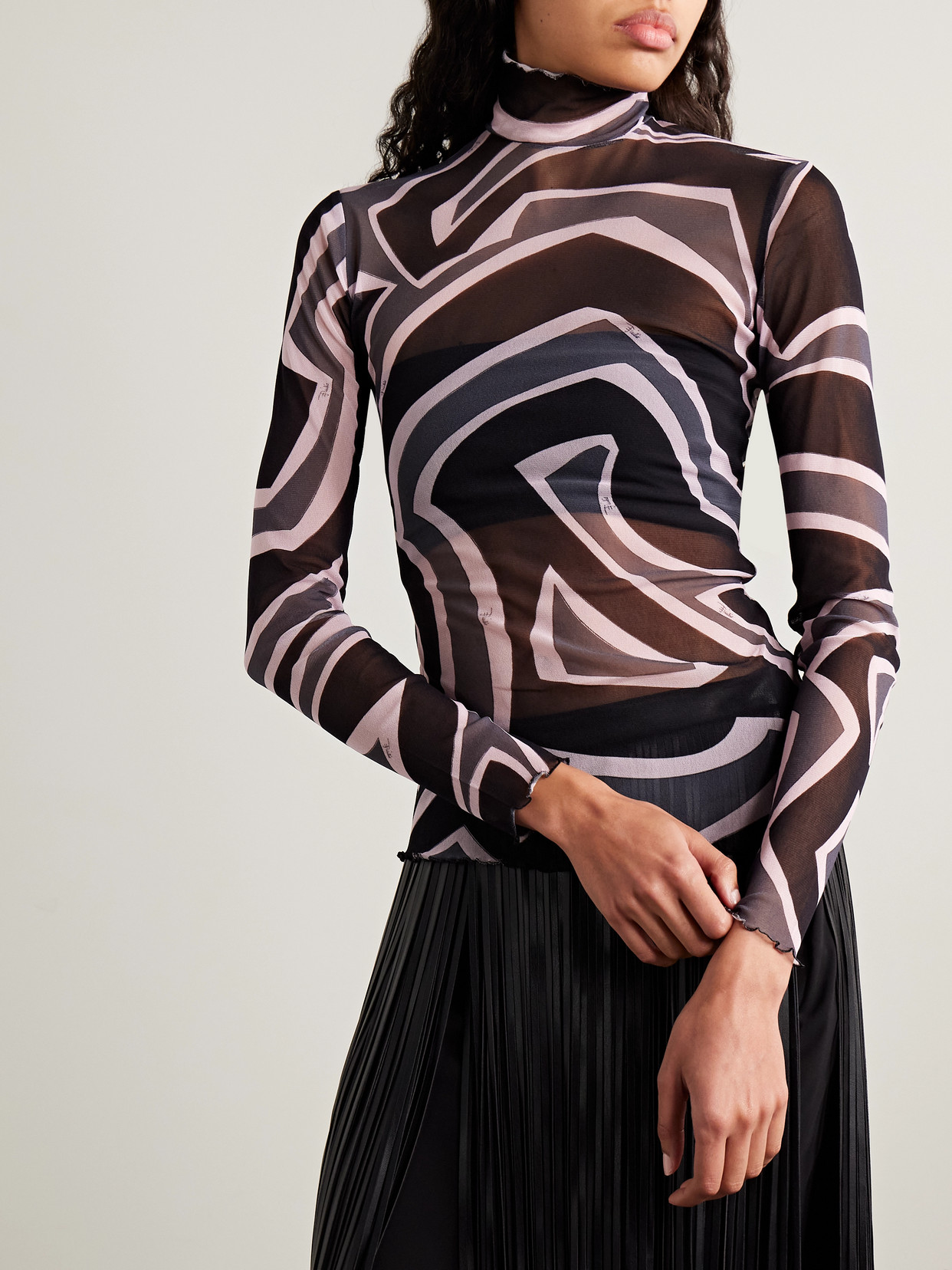 Pucci Printed Tulle Turtleneck Top In Multi
