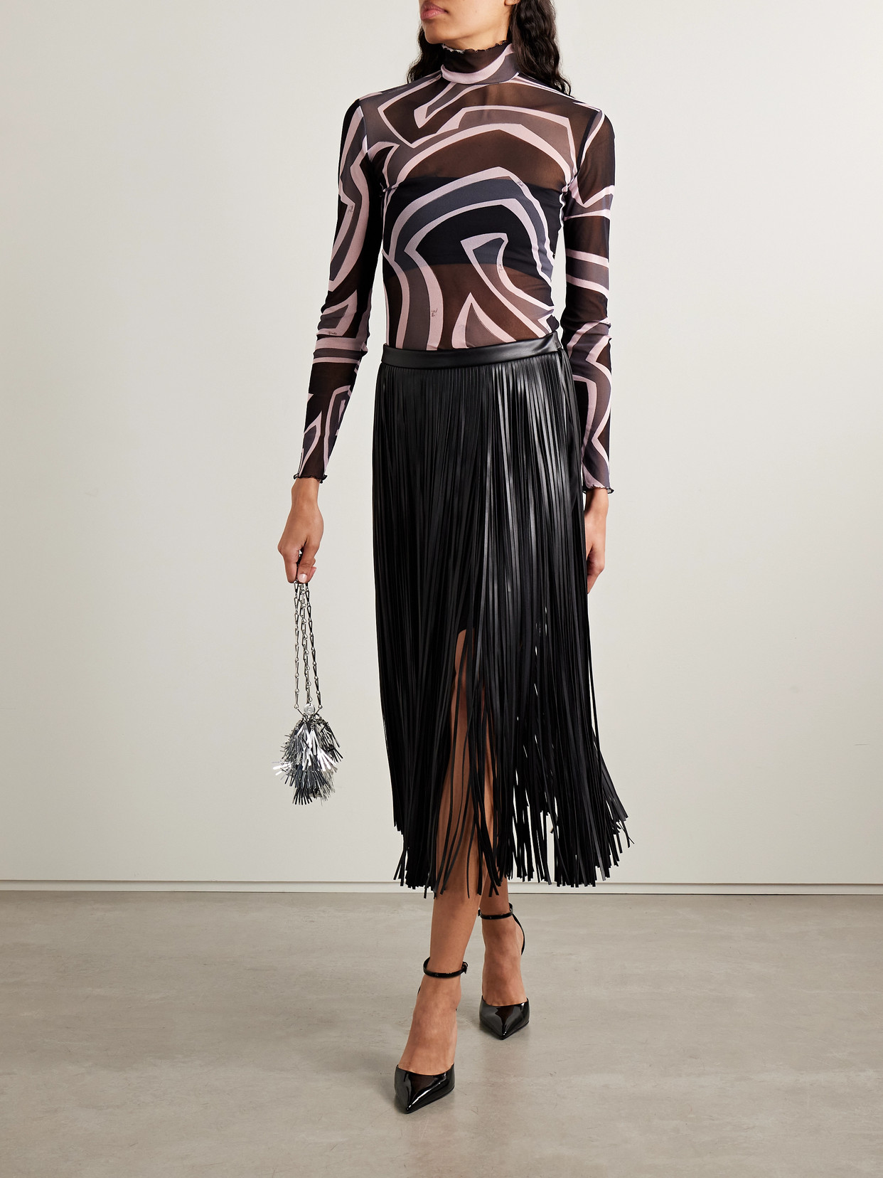 Pucci Printed Tulle Turtleneck Top In Multi