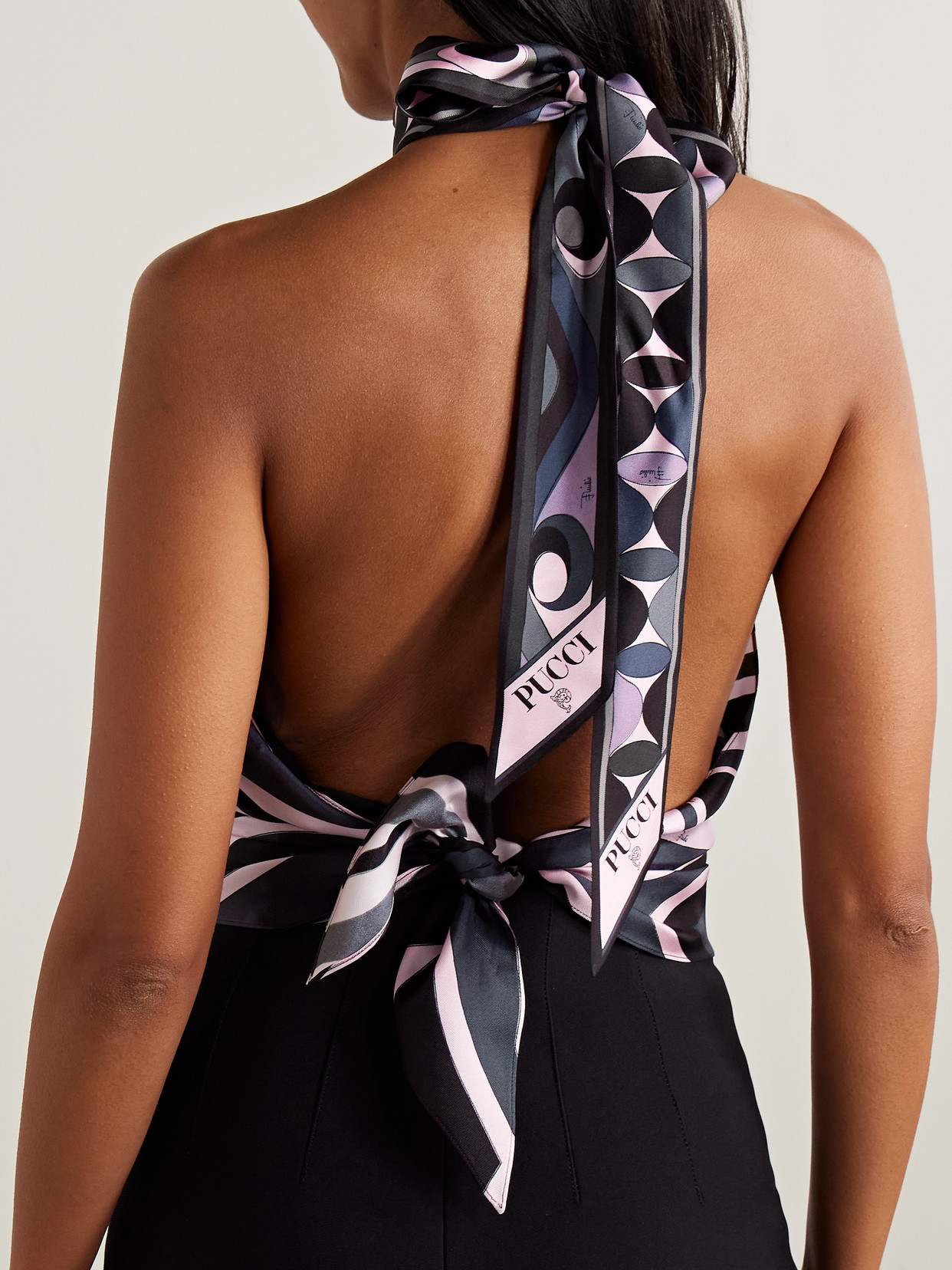 Pucci Printed Silk-twill Halterneck Top In Multi