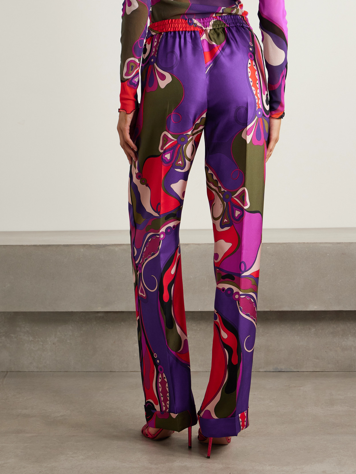 Pucci Orchidee Printed Silk-twill Straight-leg Pants In Multi