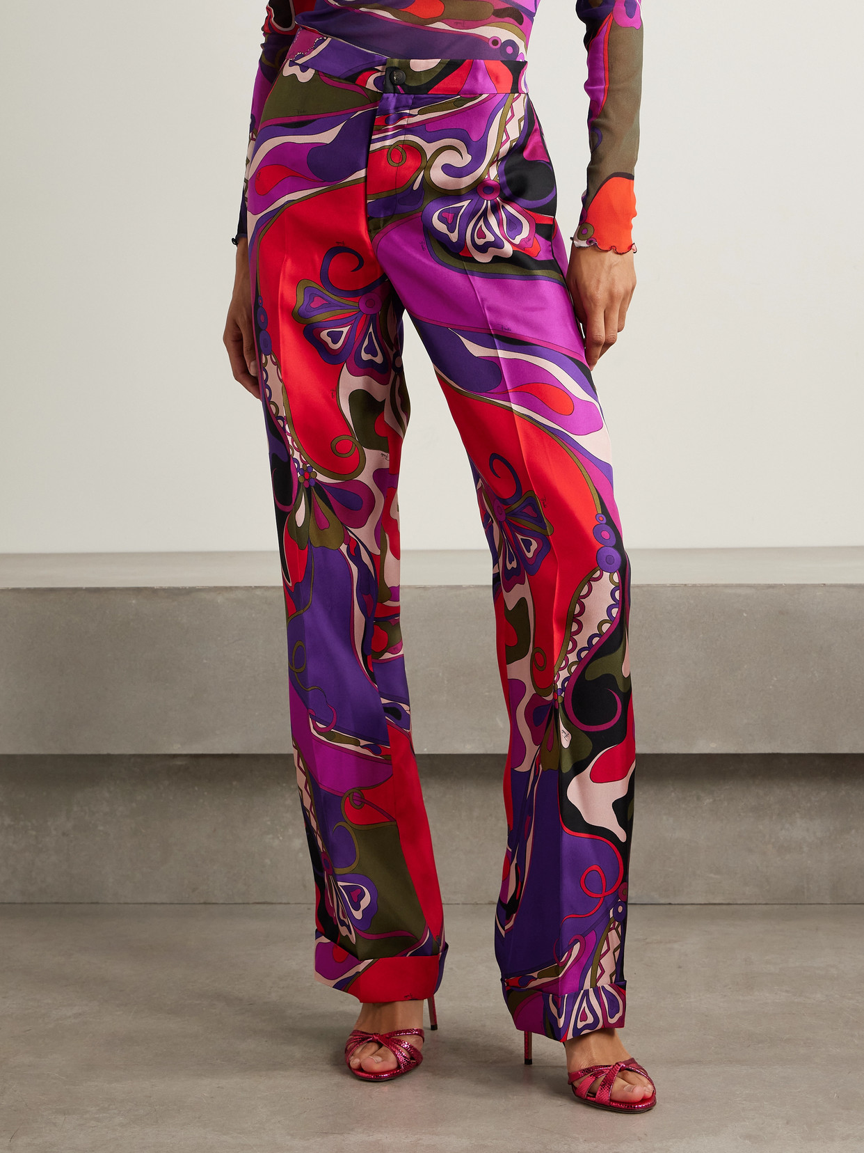 Pucci Orchidee Printed Silk-twill Straight-leg Pants In Multi