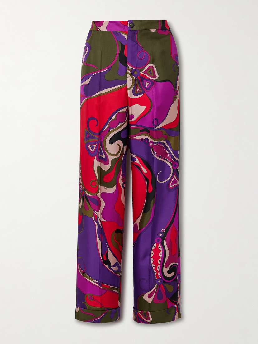 PUCCI Orchidee Printed Silk-twill Straight-leg Pants