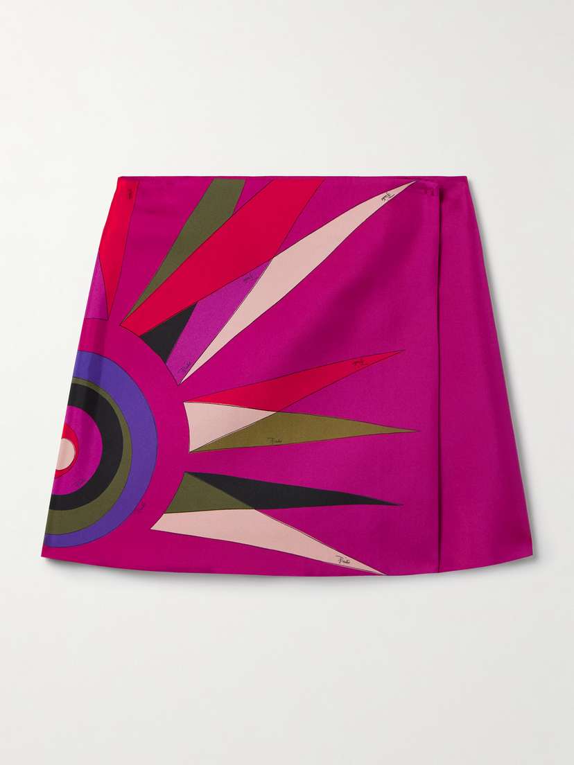 PUCCI Wrap-effect Printed Silk-twill Mini Skirt