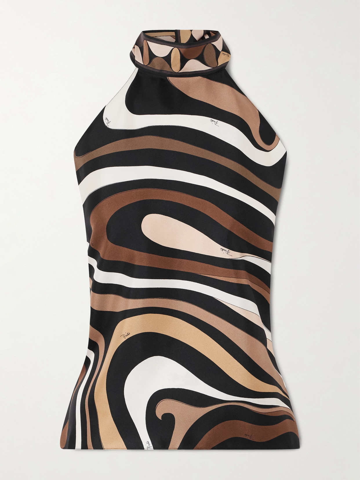 Pucci Marmo Printed Silk-twill Halterneck Top In Brown