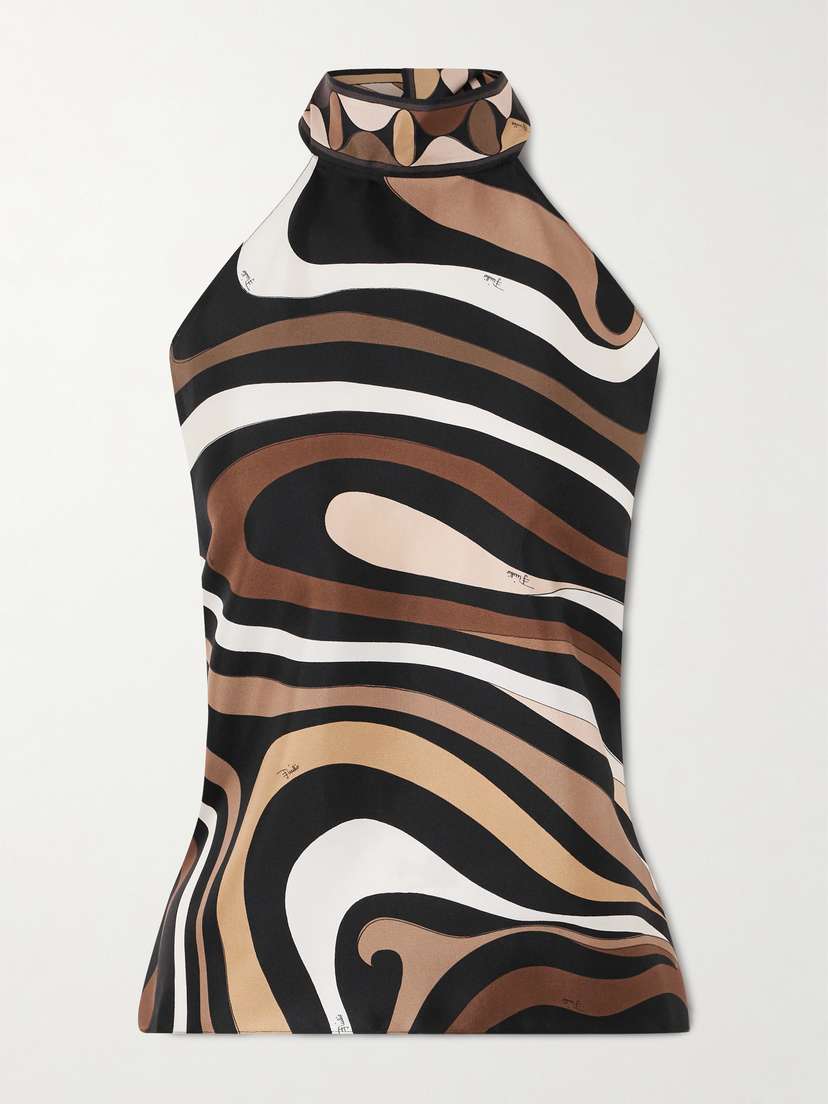 PUCCI Marmo Printed Silk-twill Halterneck Top