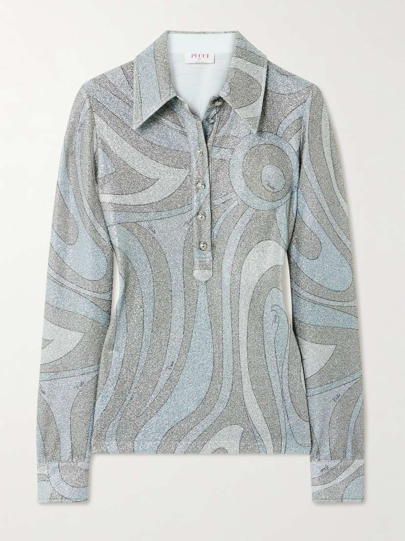 PUCCI Printed Metallic Jersey Polo Shirt