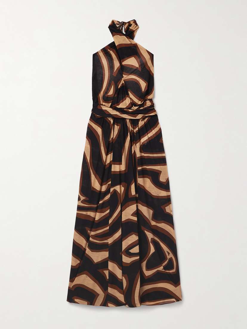 PUCCI Draped Printed Wool-blend Jersey Halterneck Maxi Dress