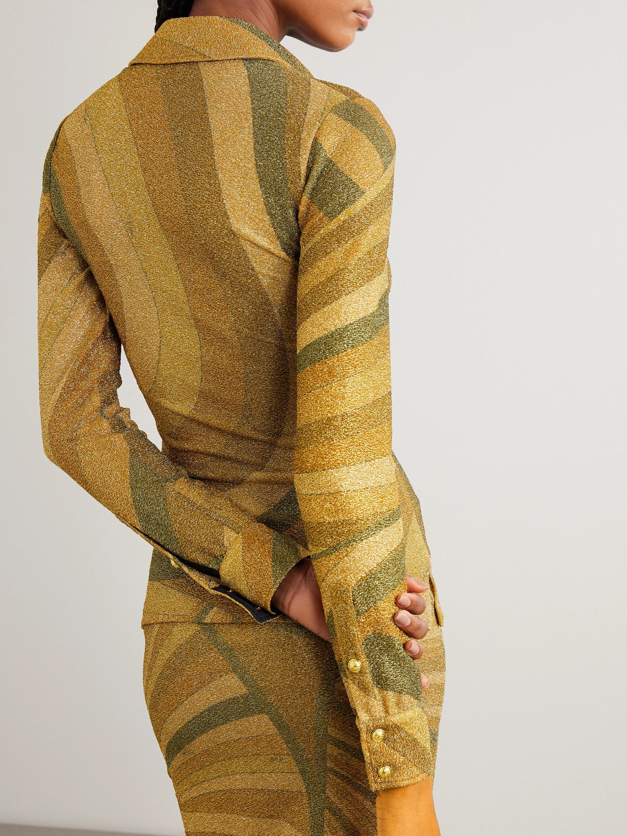 Pucci Printed Metallic Jersey Polo Shirt In Gold